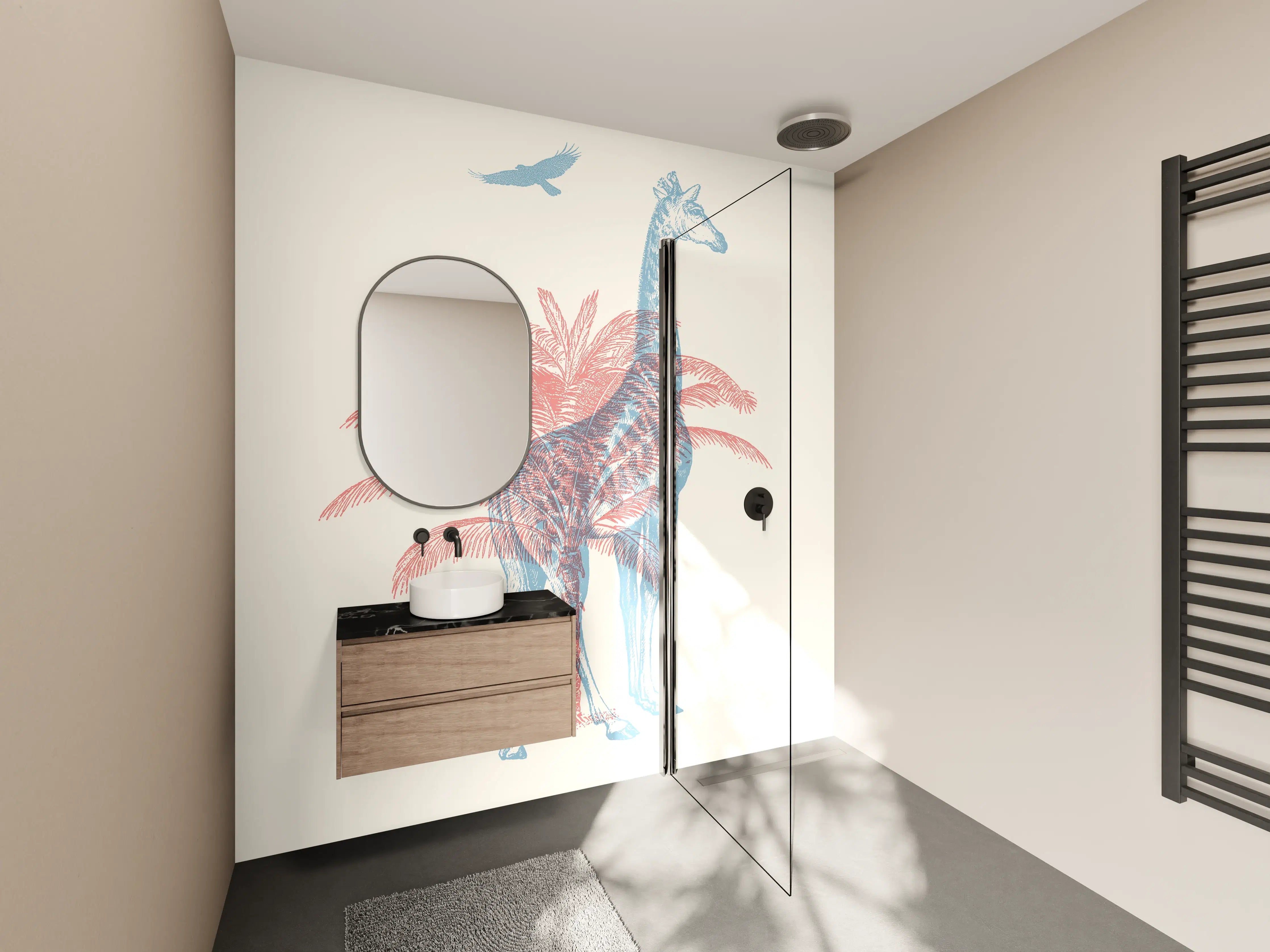 Wandverkleidung Bad - Zeichnung einer Giraffe - Moderne Kunst