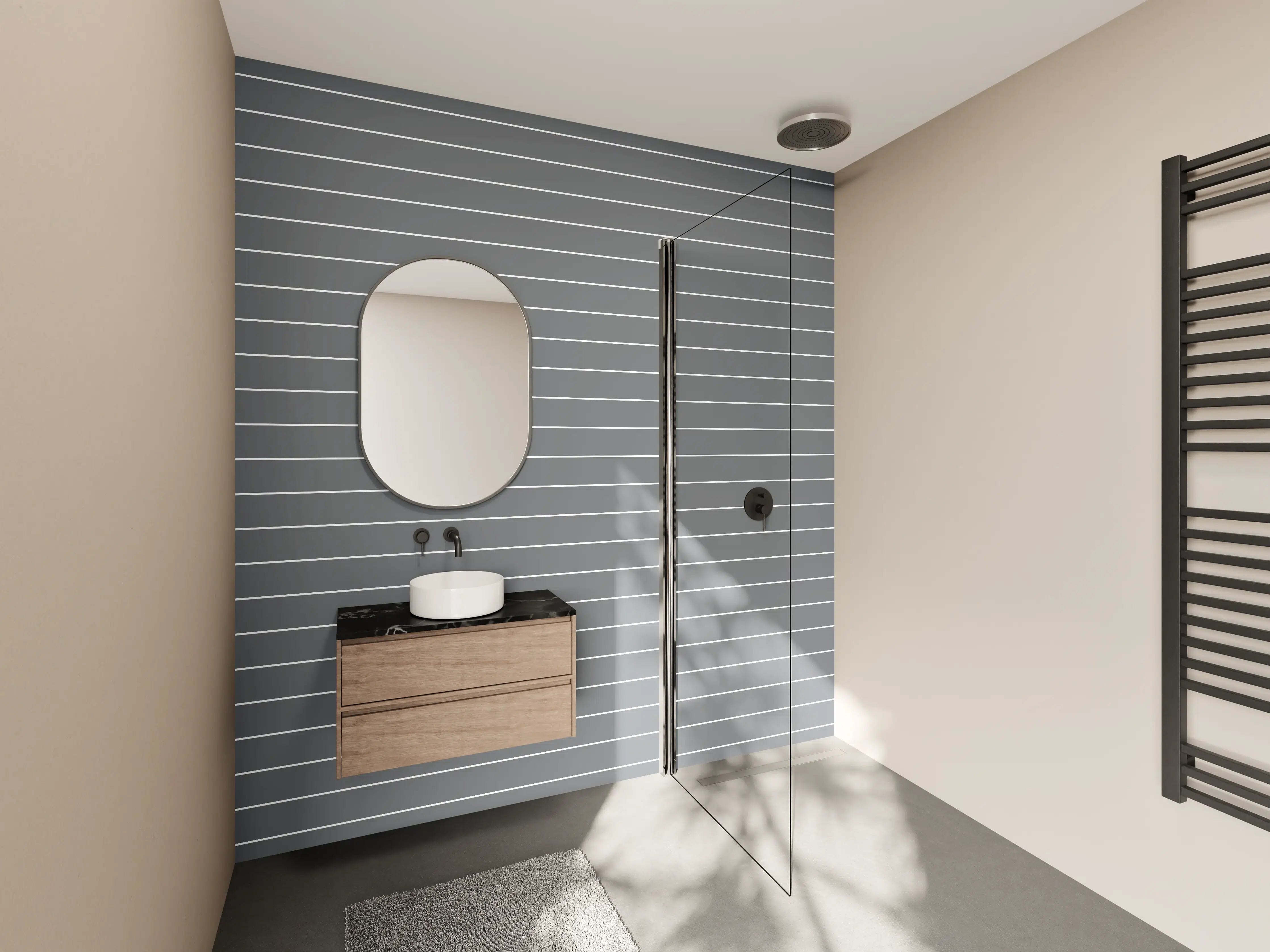 Wandverkleidung Bad - Zeitlose Graustreifen im Weiß