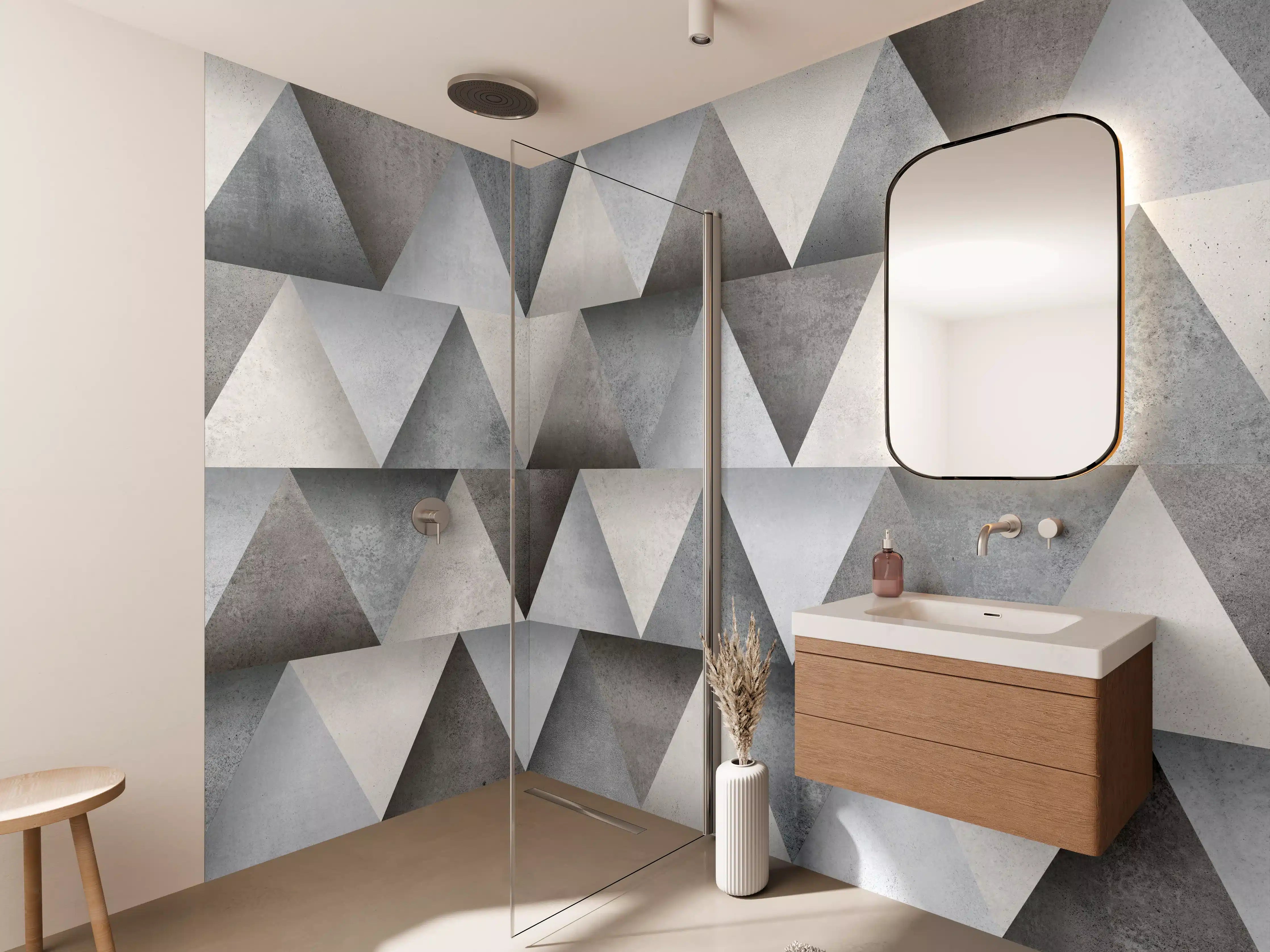 Wandverkleidung Bad - Zementstein im Dreiecks Muster