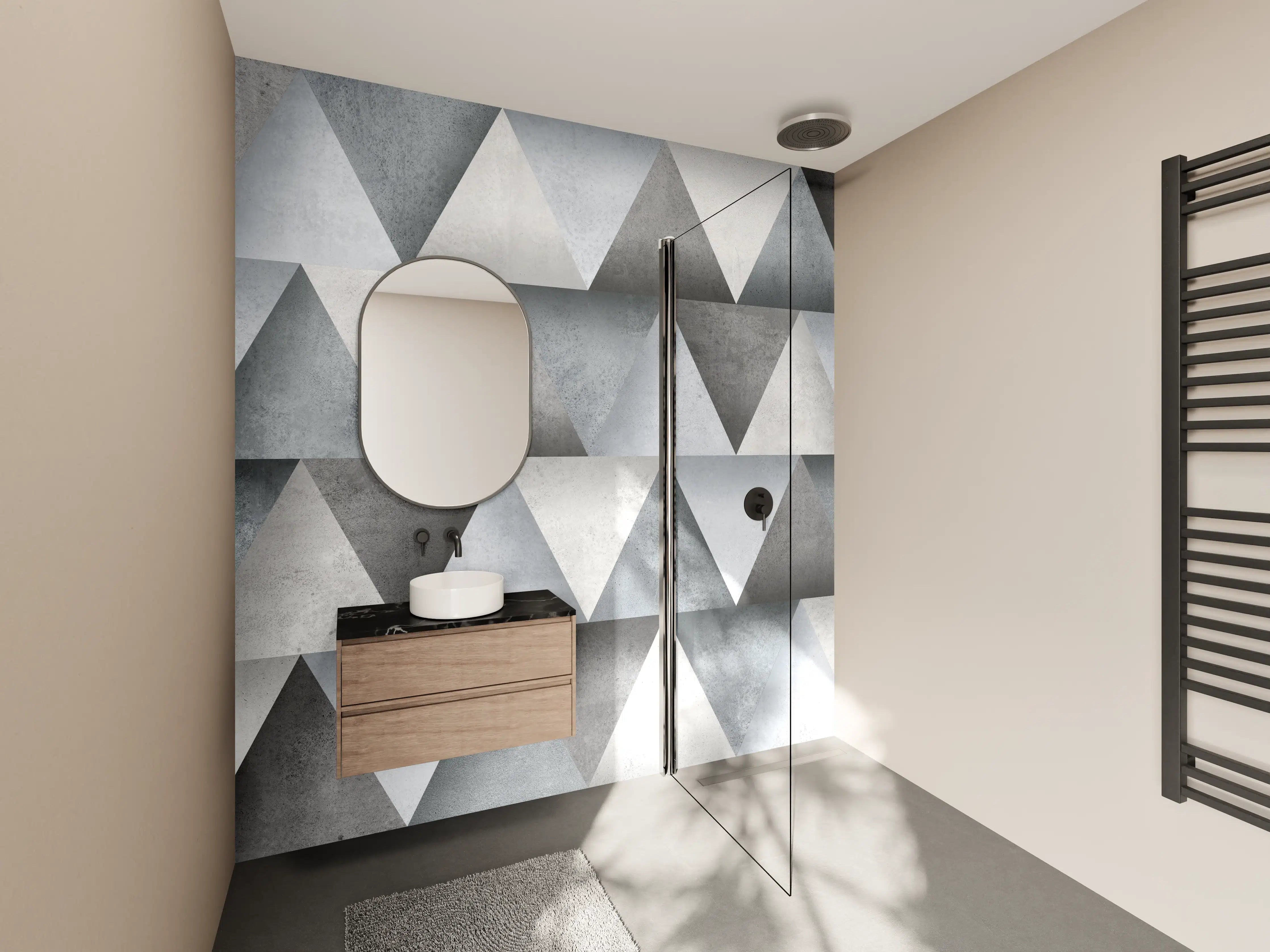 Wandverkleidung Bad - Zementstein im Dreiecks Muster