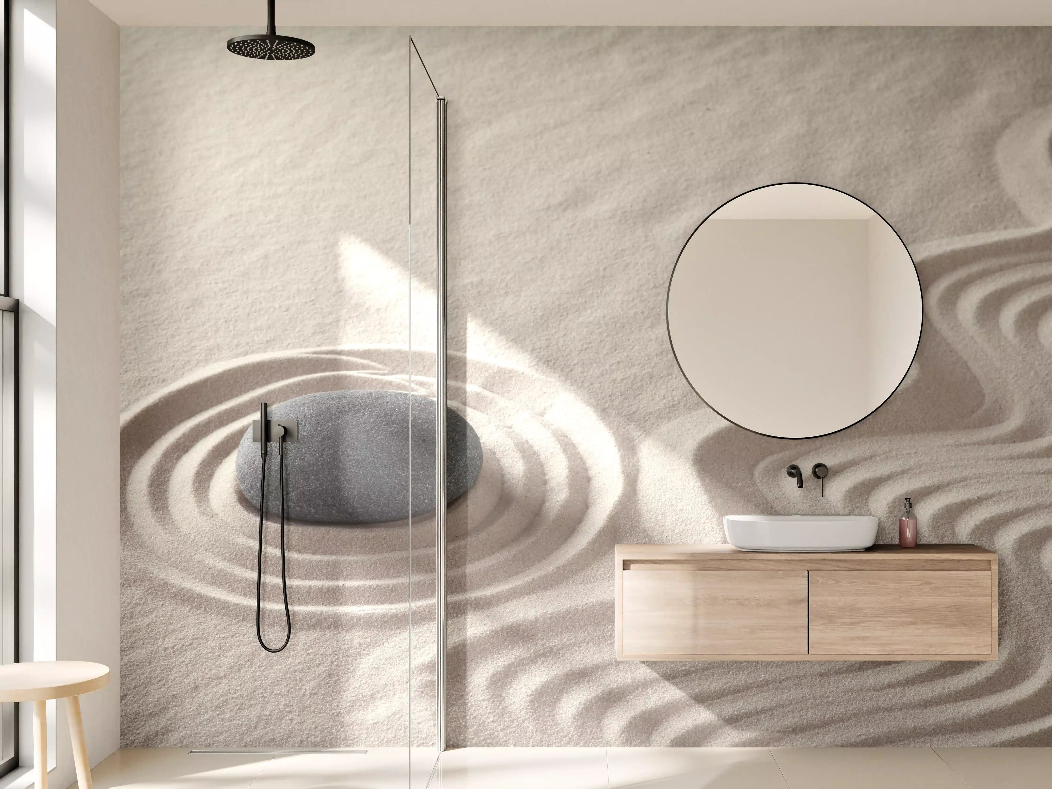 Wandverkleidung Bad - Zen-Garten Stein auf Weiß