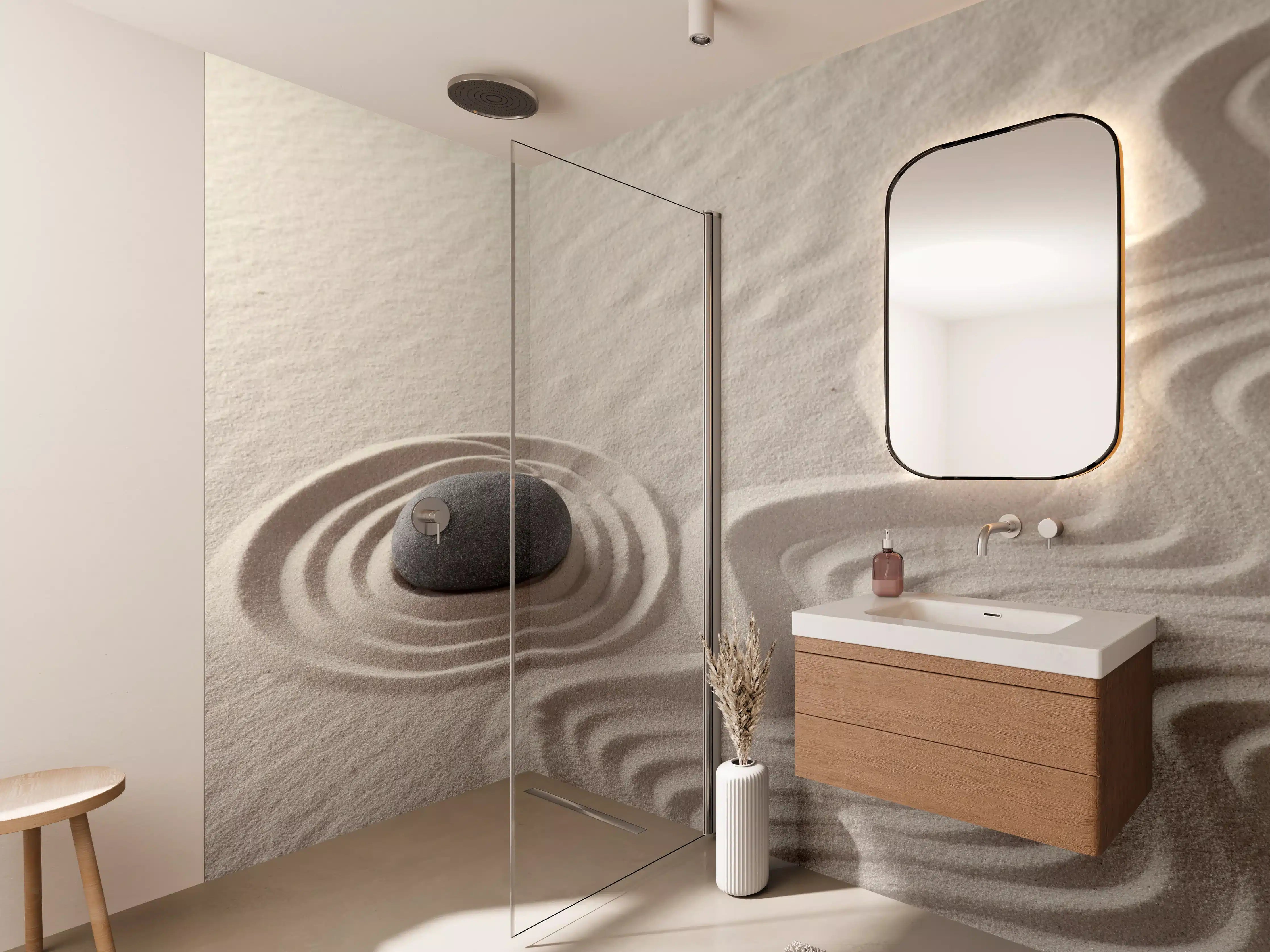 Wandverkleidung Bad - Zen-Garten Stein auf Weiß