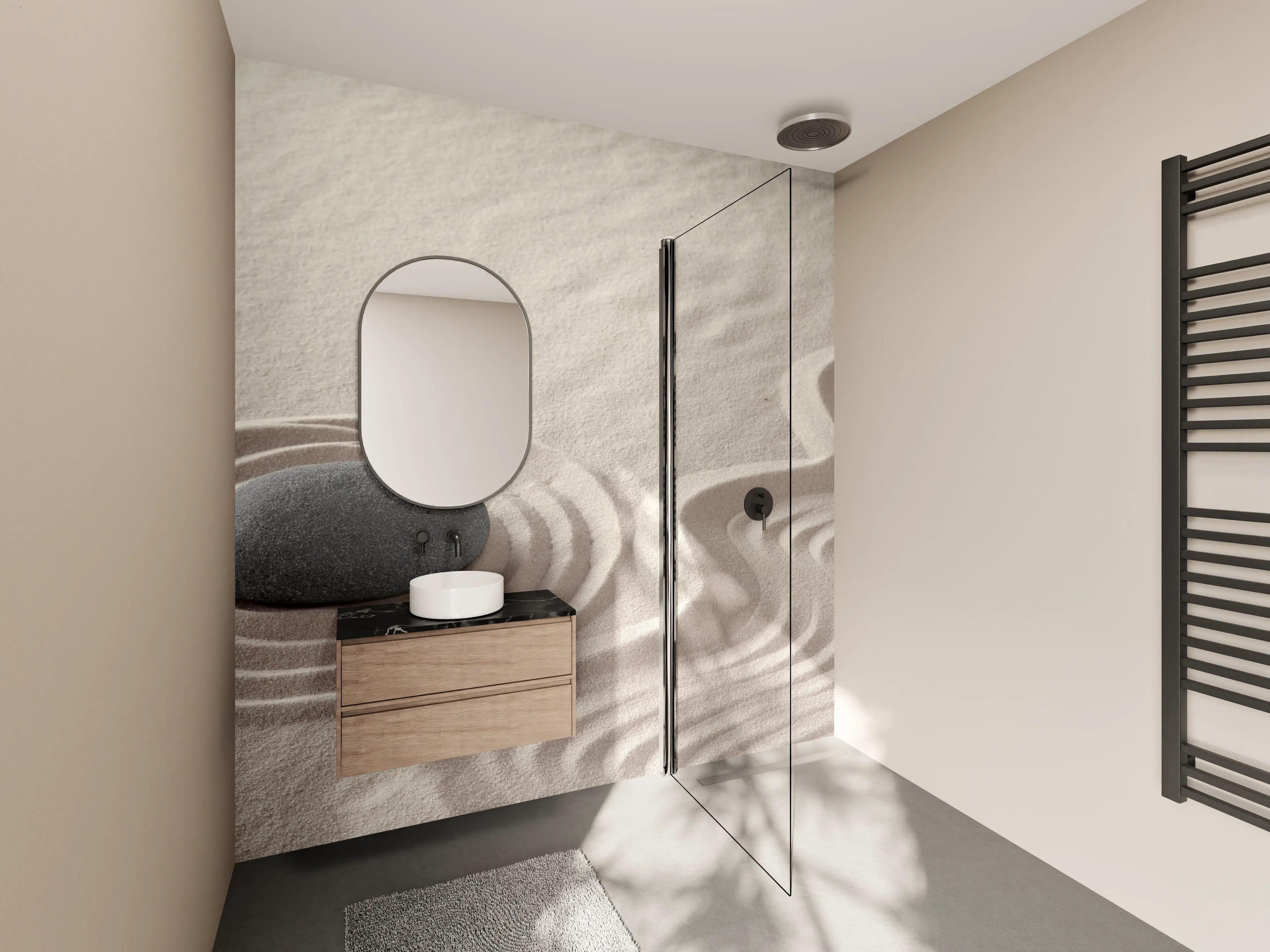 Wandverkleidung Bad - Zen-Garten Stein auf Weiß