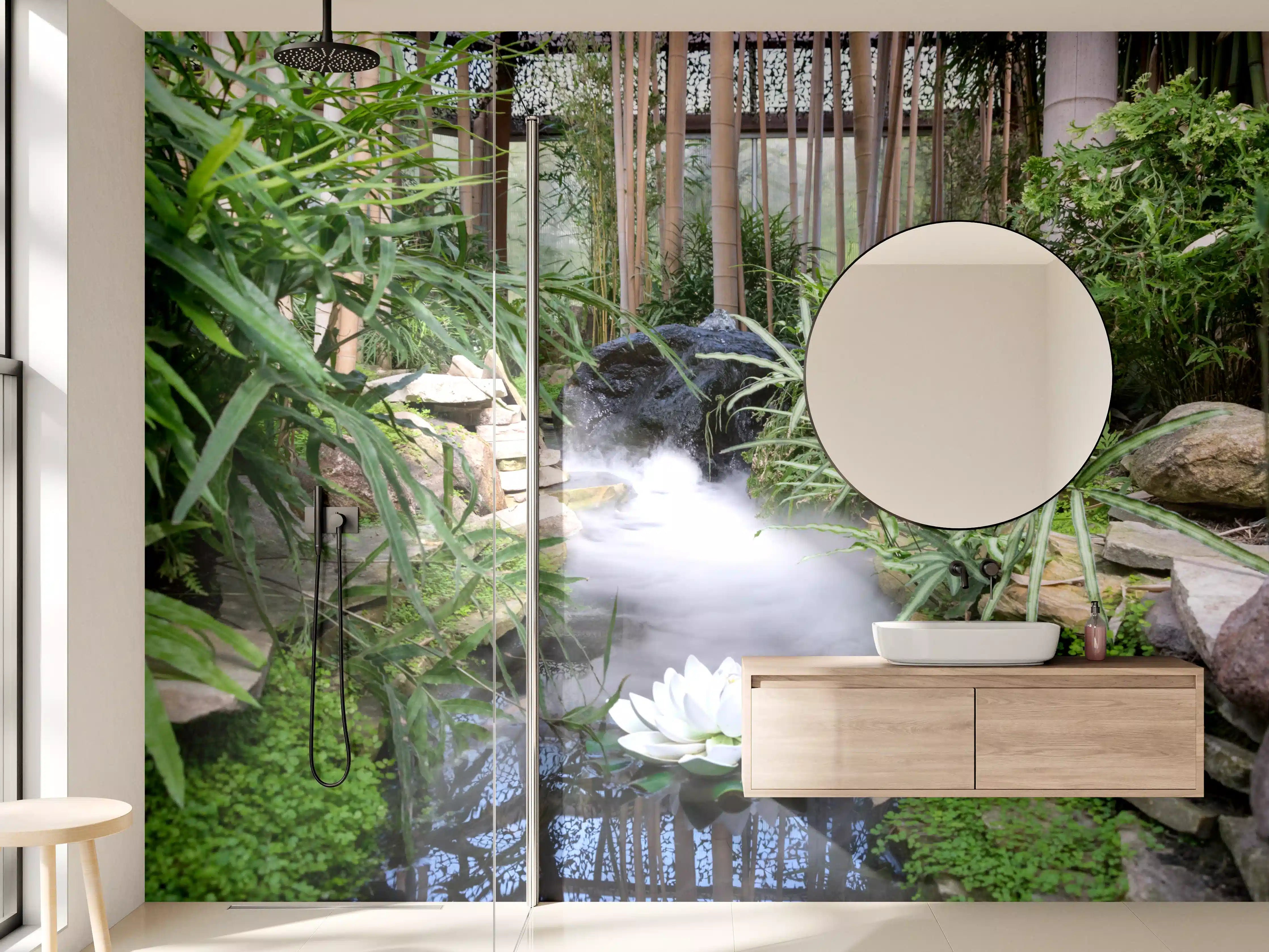 Wandverkleidung Bad - Zen-Garten mit weißer Seerose