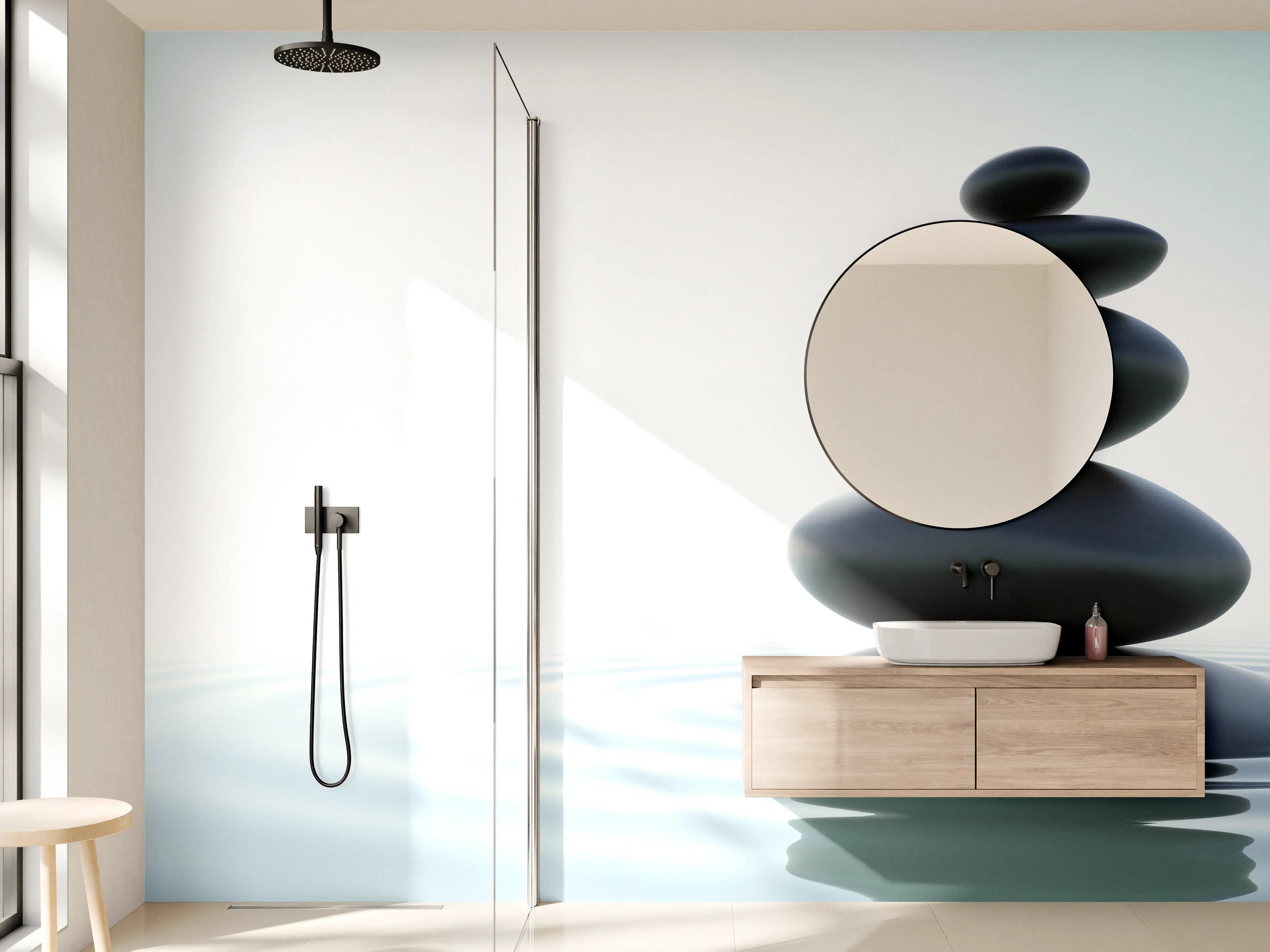 Wandverkleidung Bad - Zen-Steine Weiß-Grau