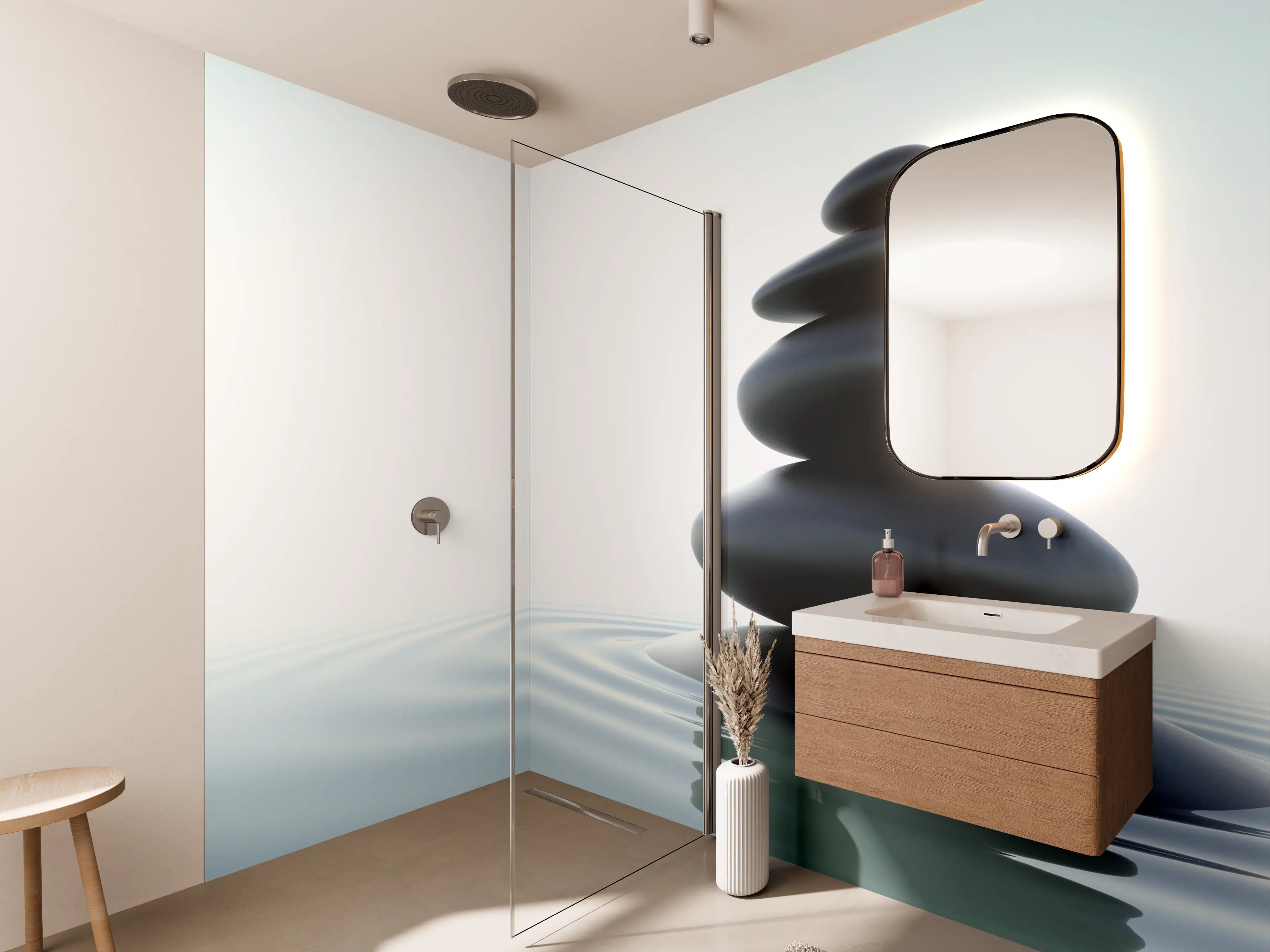 Wandverkleidung Bad - Zen-Steine Weiß-Grau