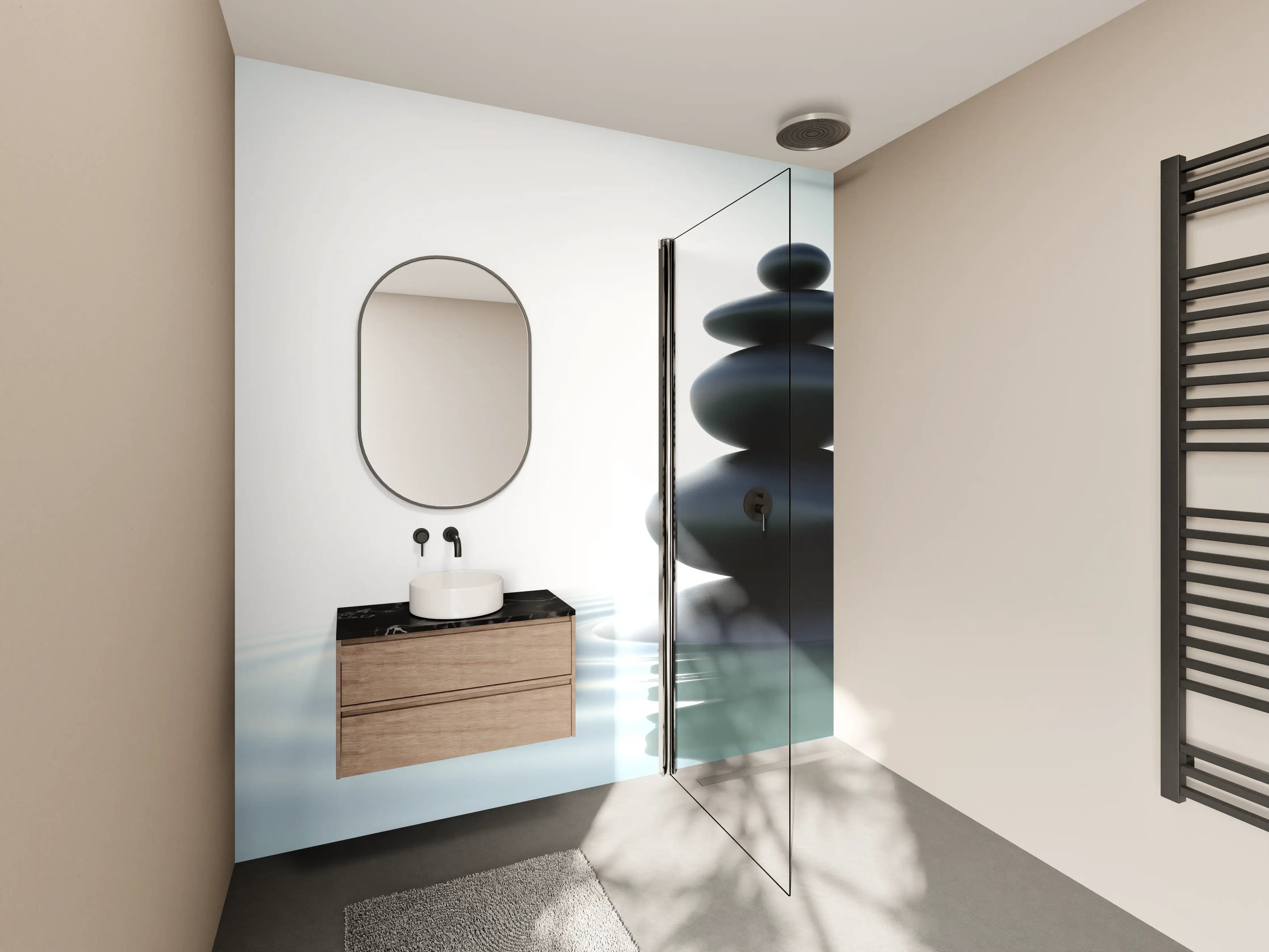 Wandverkleidung Bad - Zen-Steine Weiß-Grau