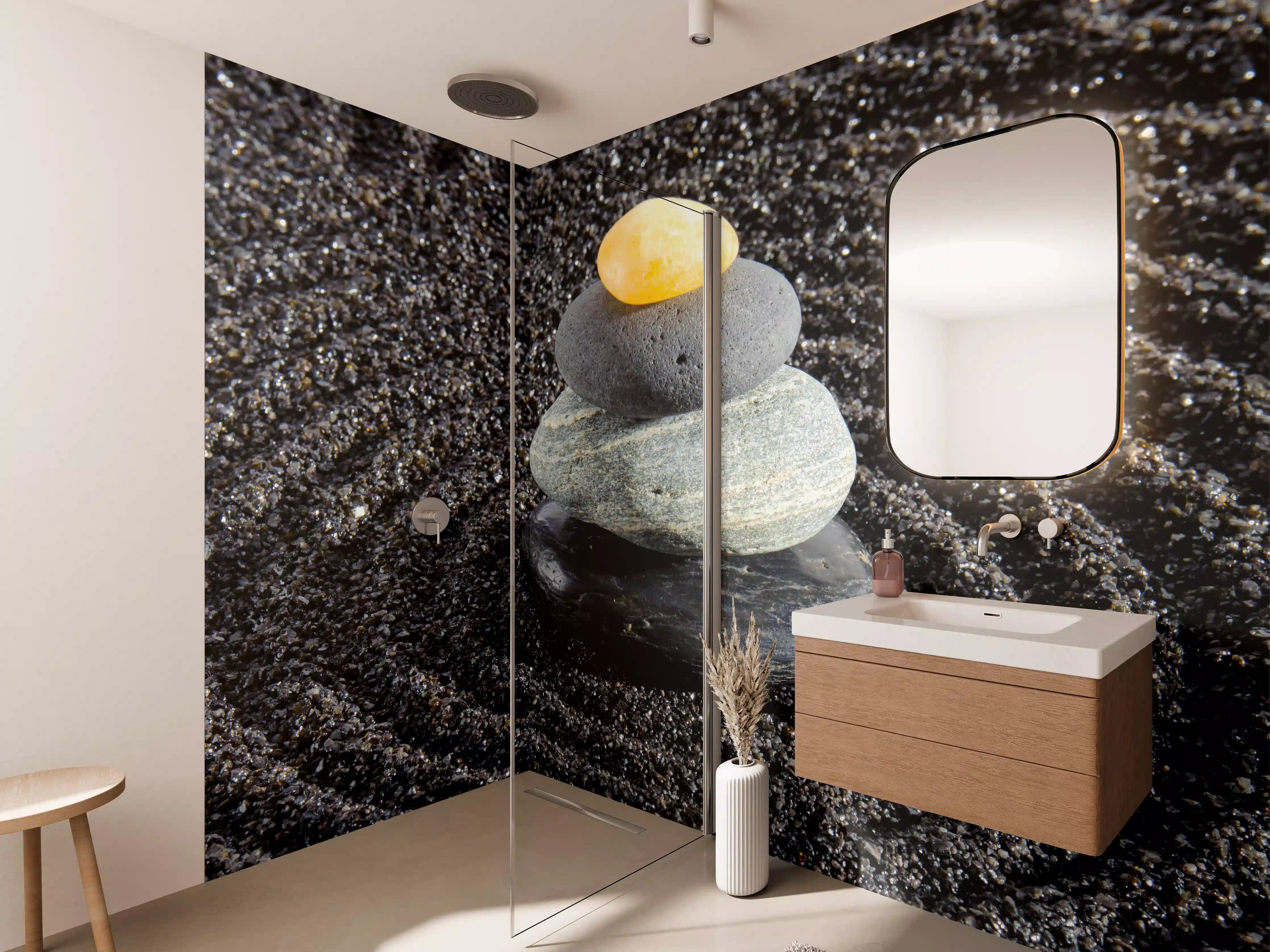 Wandverkleidung Bad - Zen Steine am Kiesbett