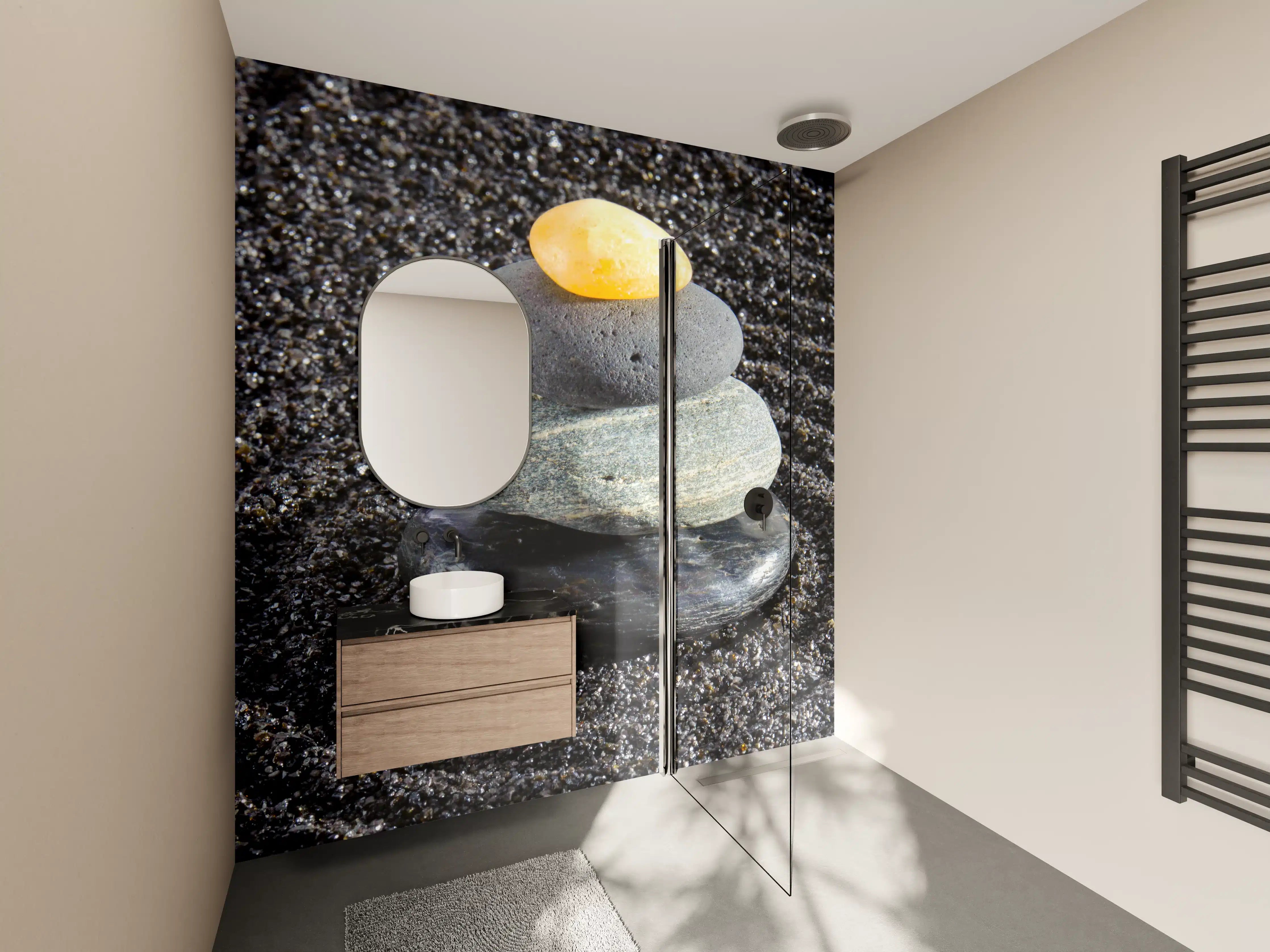 Wandverkleidung Bad - Zen Steine am Kiesbett