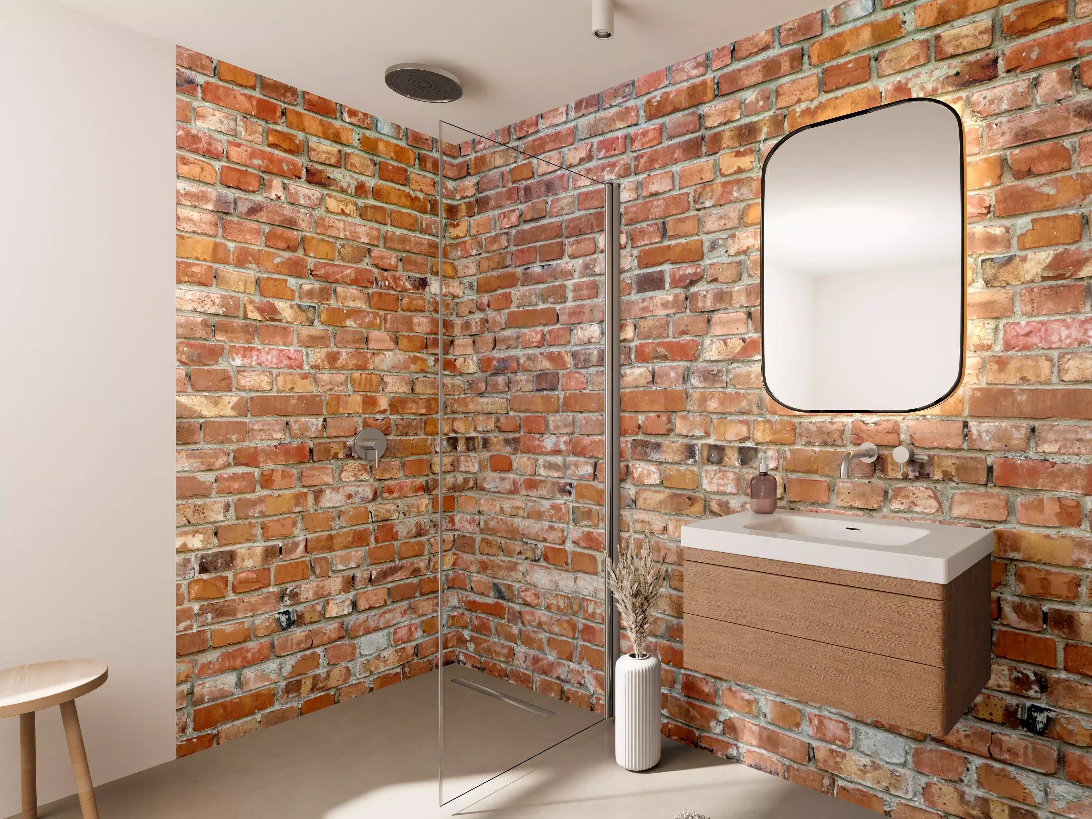 Wandverkleidung Bad - Ziegelmauer in roter Farbe