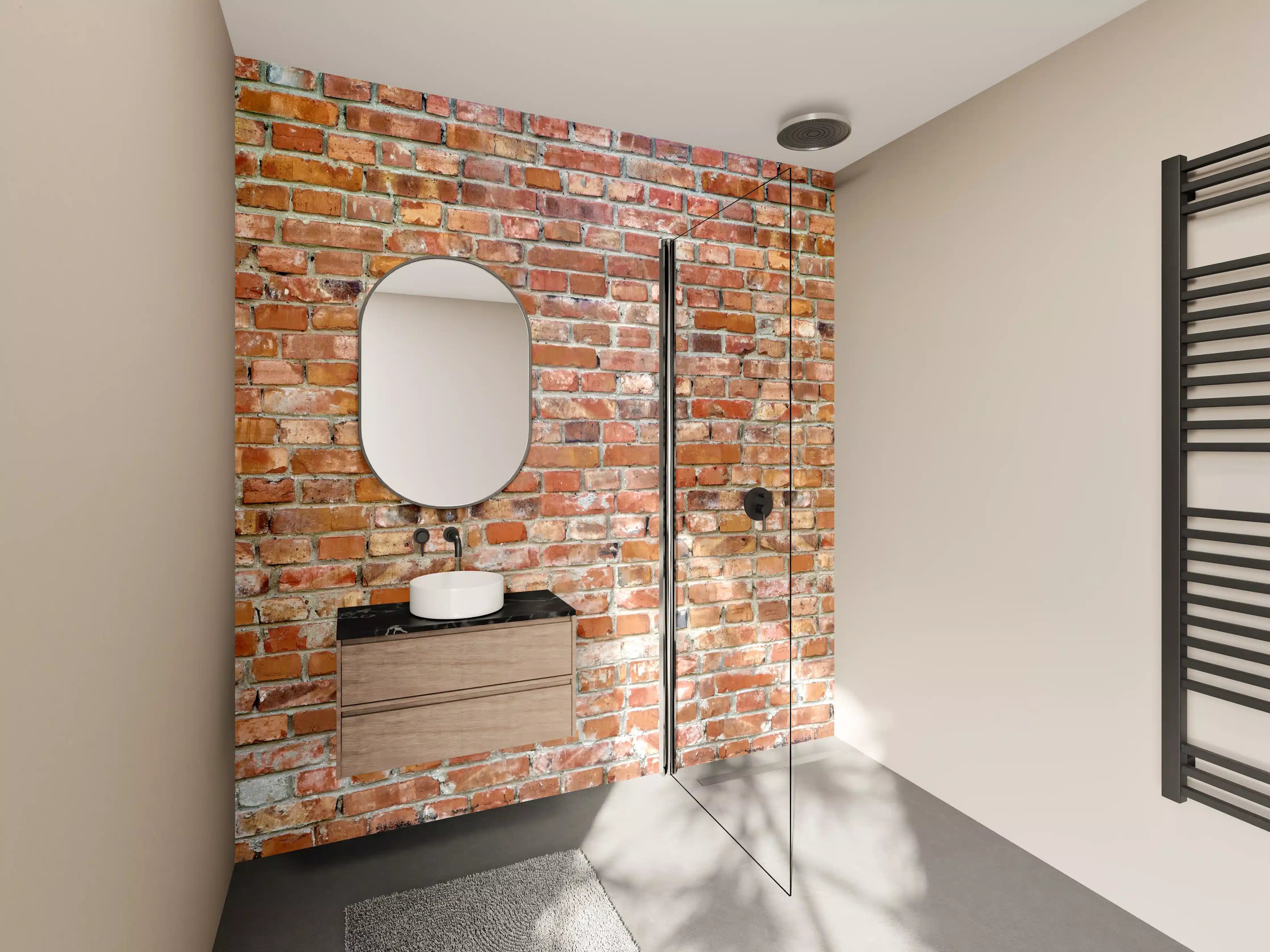 Wandverkleidung Bad - Ziegelmauer in roter Farbe