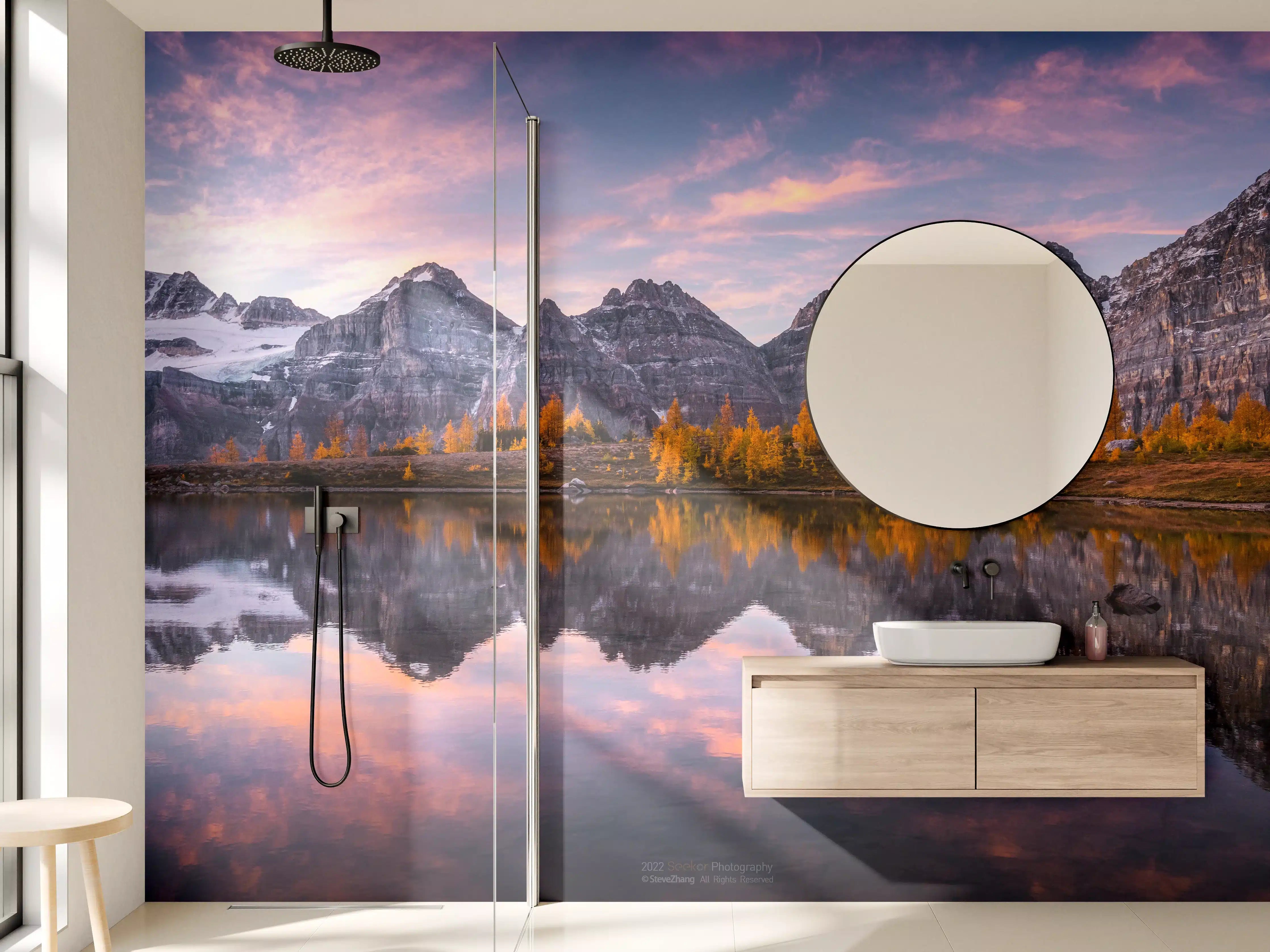 Wandverkleidung Bad - "Moderne Blumenmuster Leinwandbild in Blau und Grün - Handgemalt"