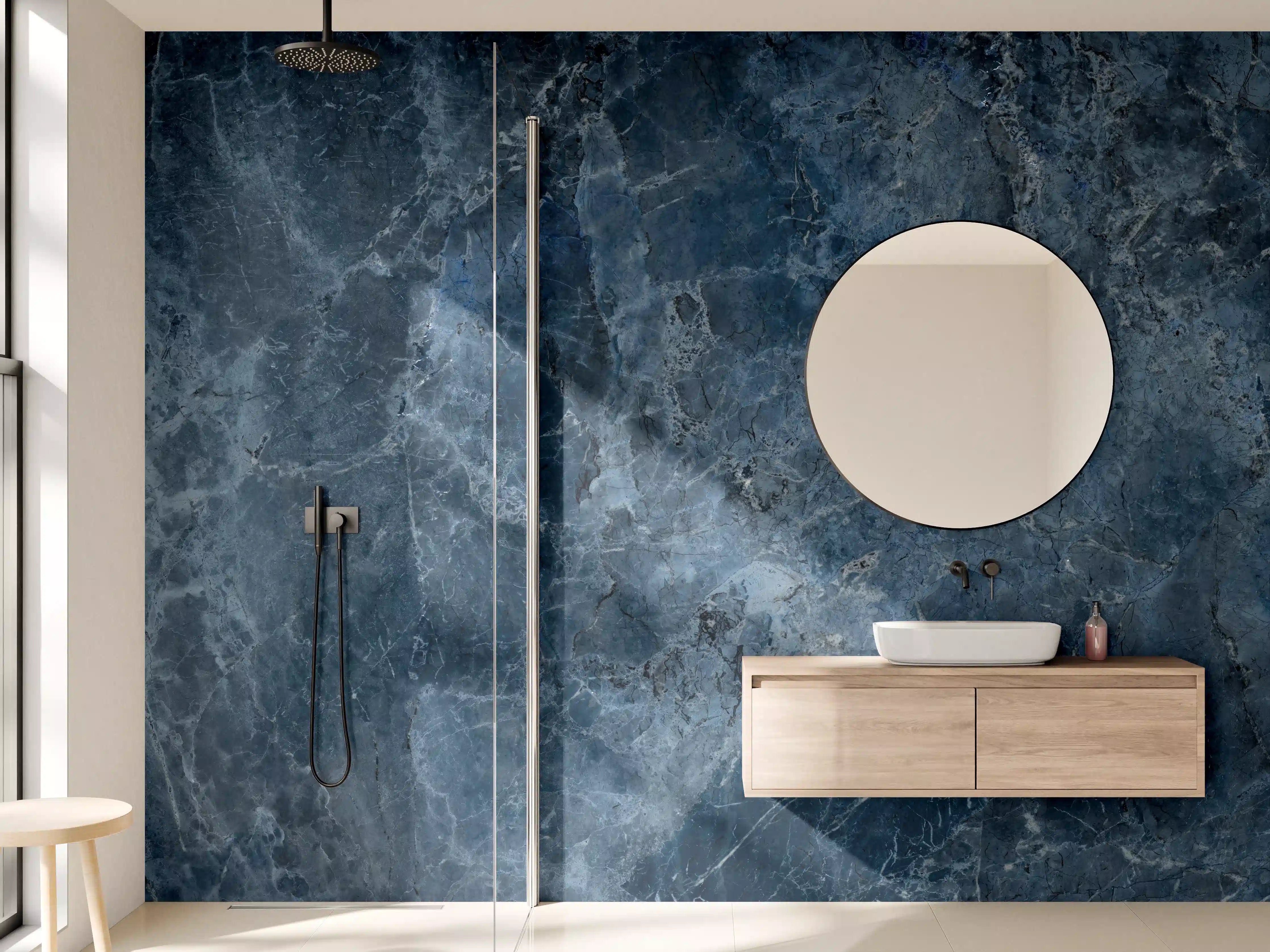 Wandverkleidung Bad - dunkelblaue Marmor Steinstruktur