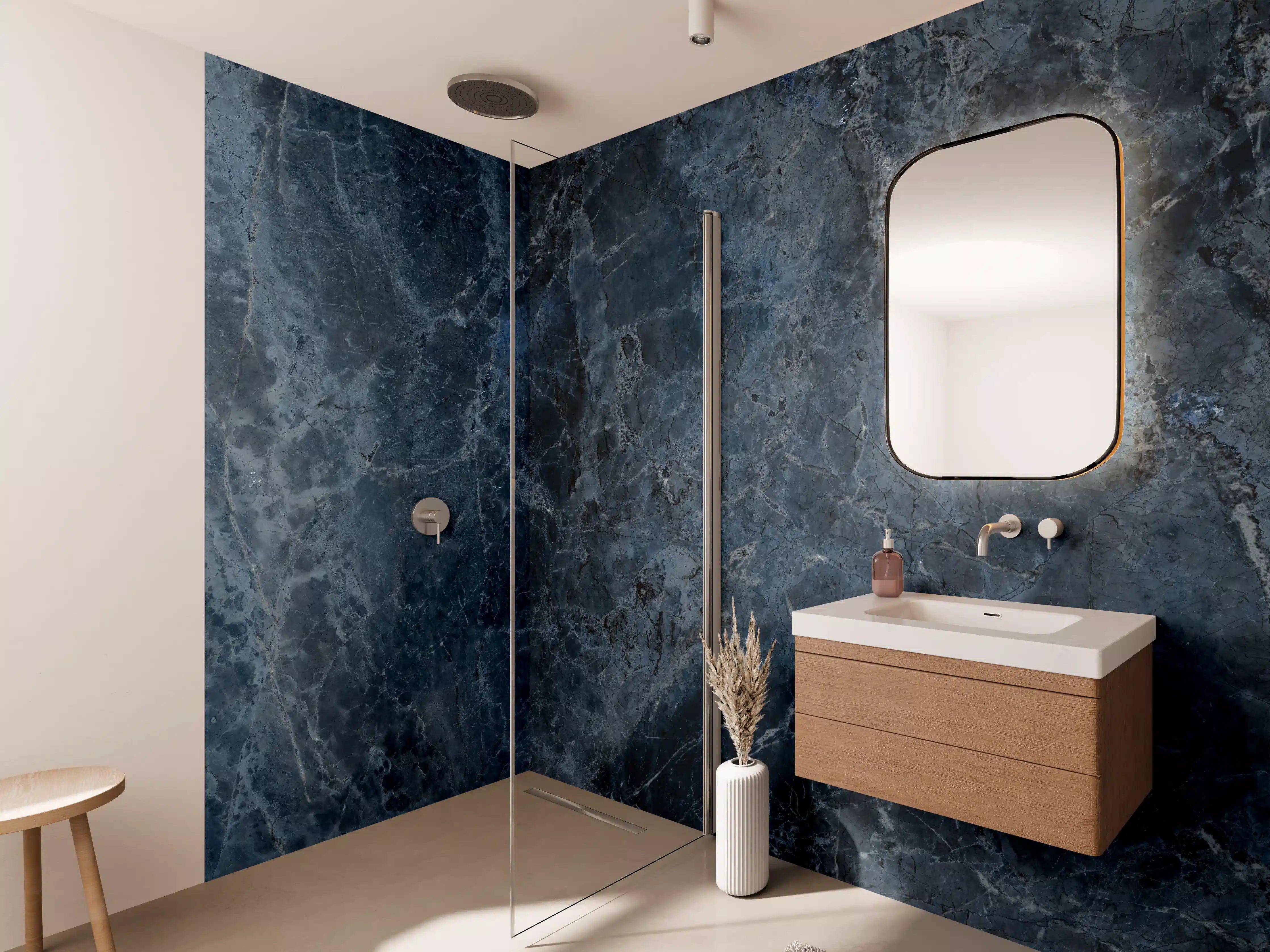 Wandverkleidung Bad - dunkelblaue Marmor Steinstruktur