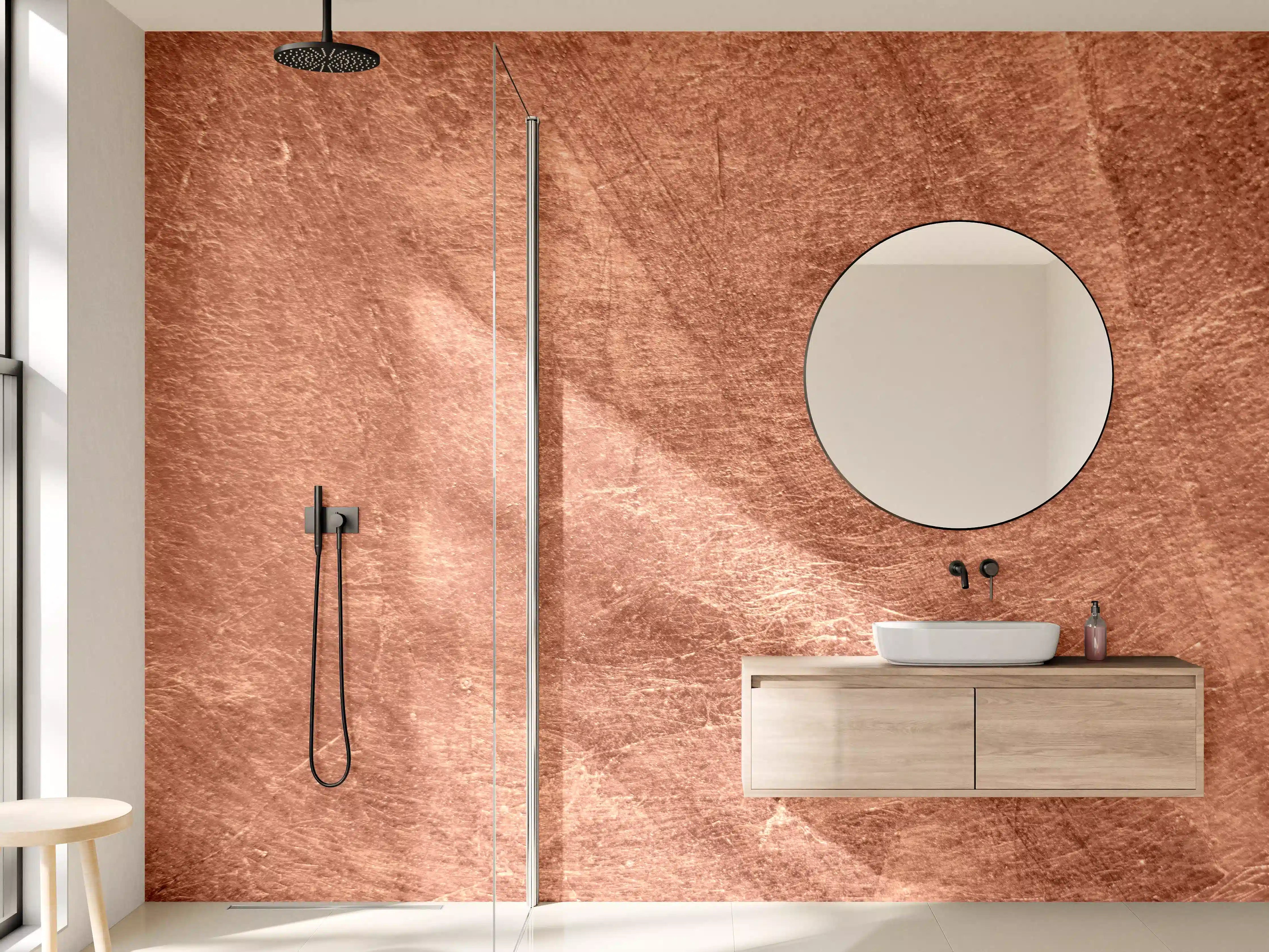 Wandverkleidung Bad - gebürstetes belichtetes Kupfer