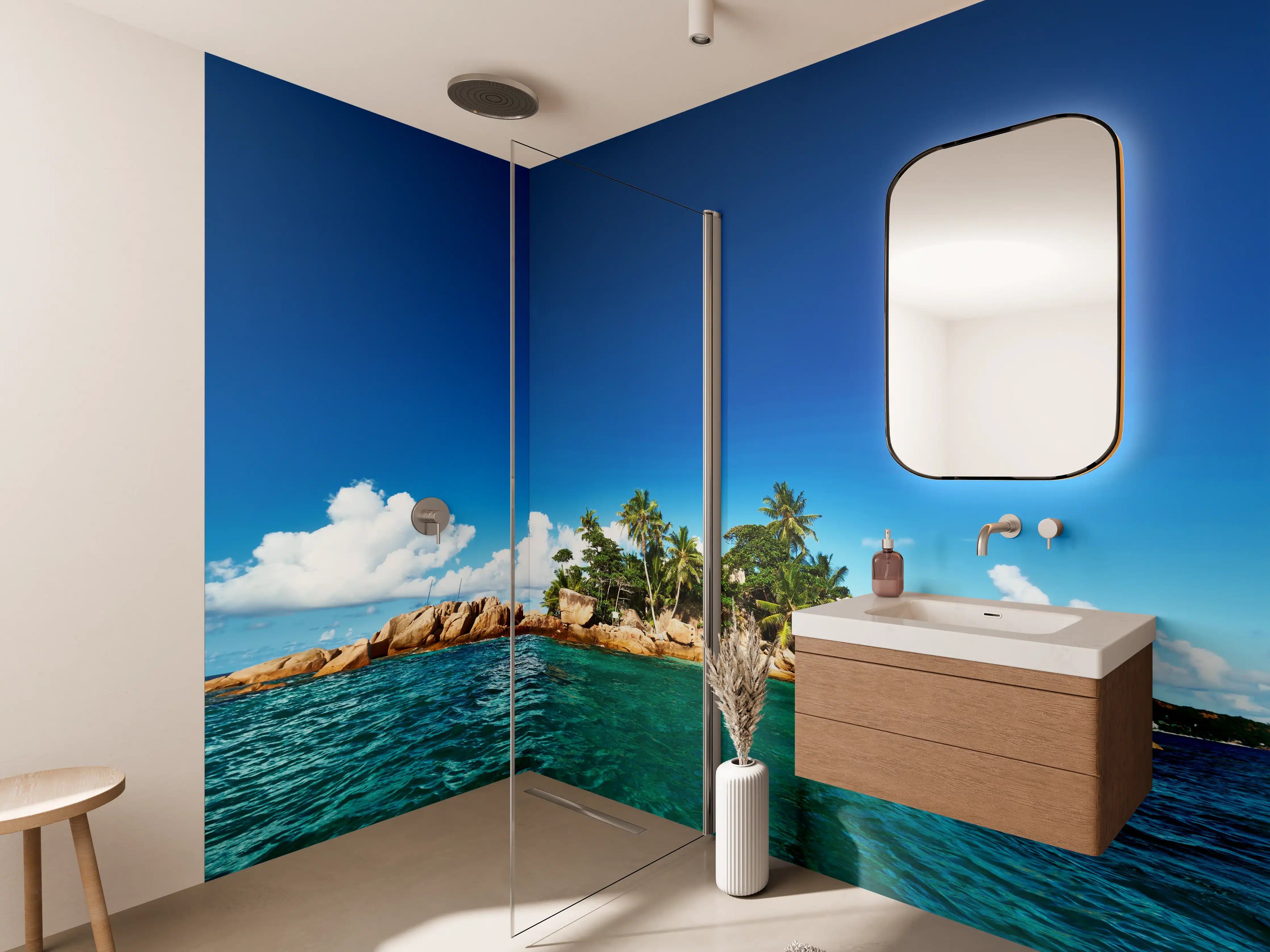 Wandverkleidung Bad - kleine tropische Insel vor Sankt Pierre