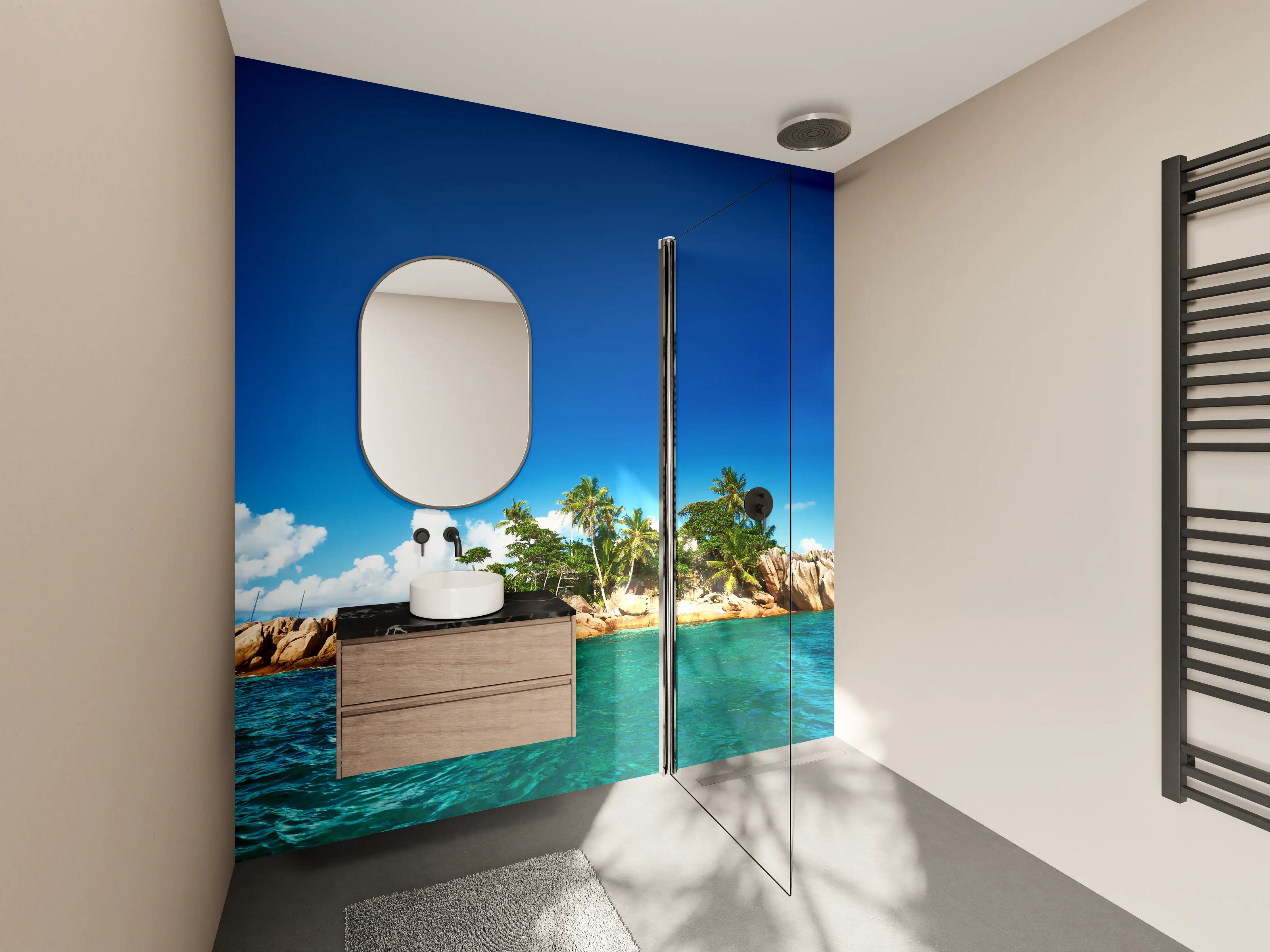 Wandverkleidung Bad - kleine tropische Insel vor Sankt Pierre