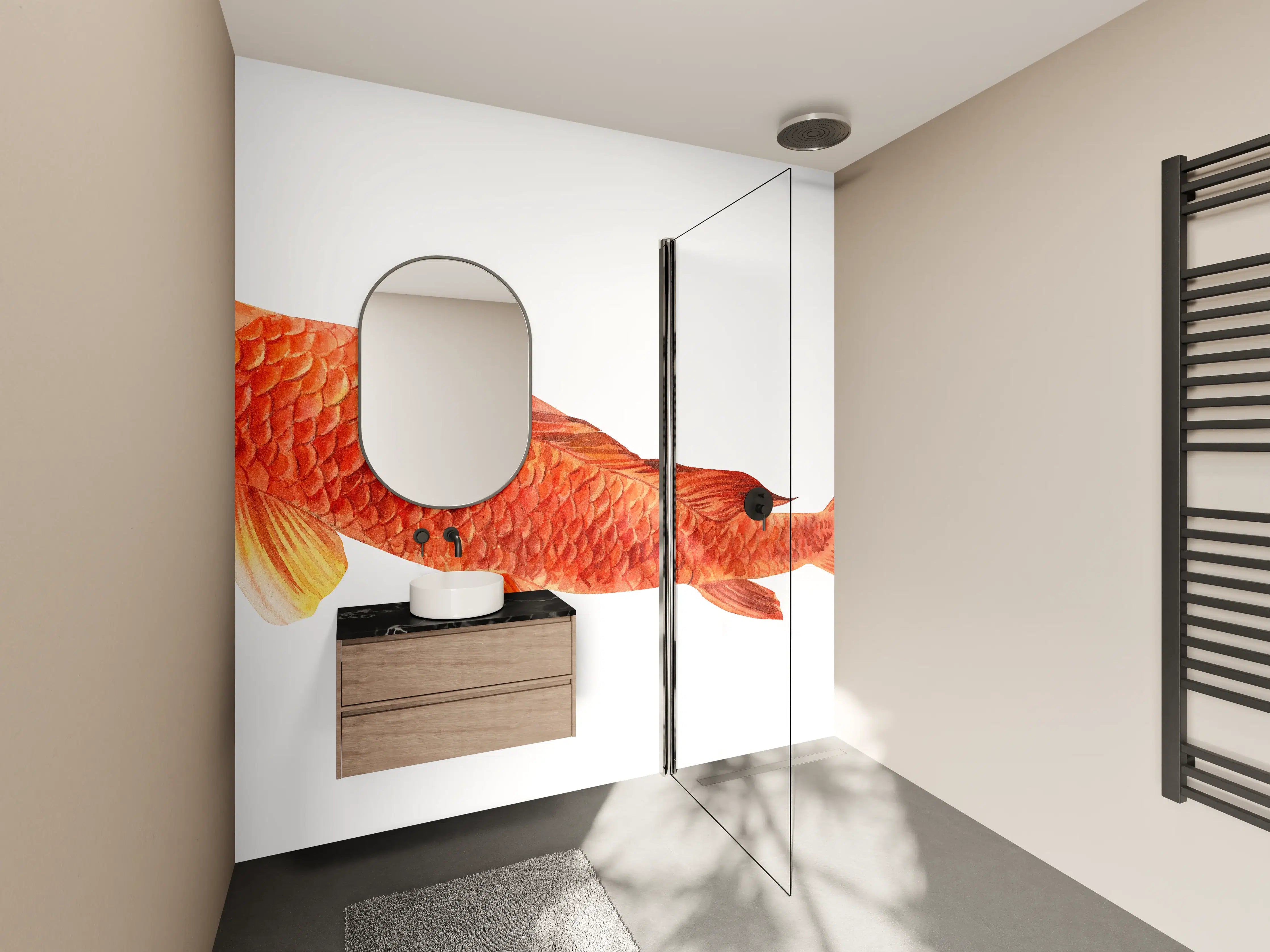 Wandverkleidung Bad - orangefarbener Koi