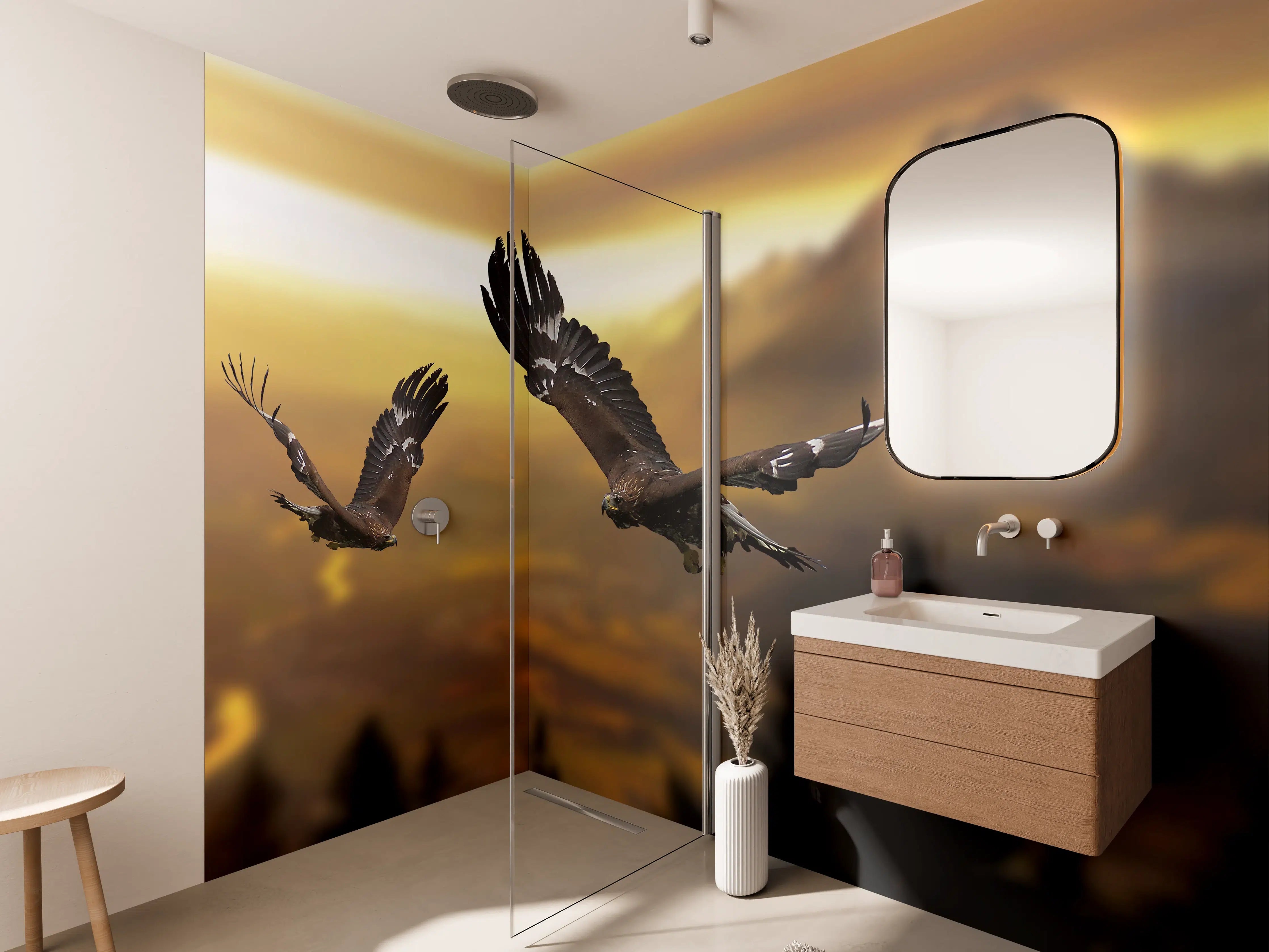 Wandverkleidung Bad - prachtvolle Steinadler im Flug