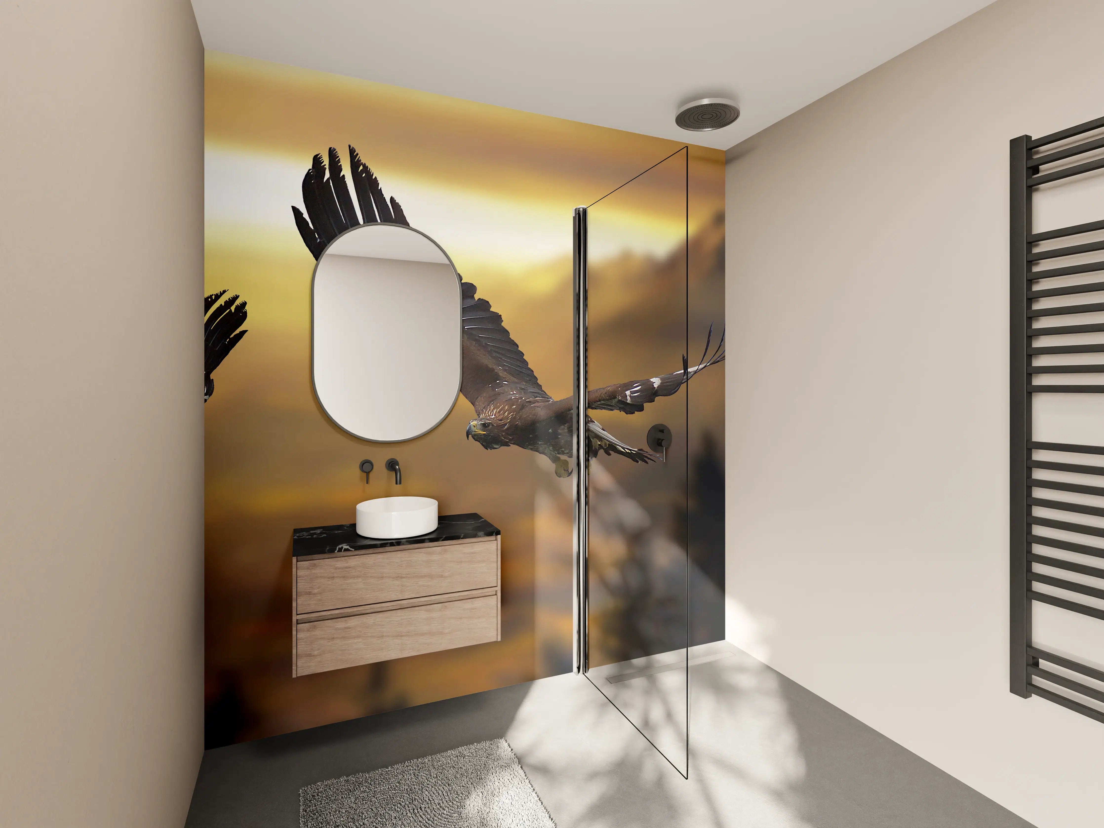 Wandverkleidung Bad - prachtvolle Steinadler im Flug