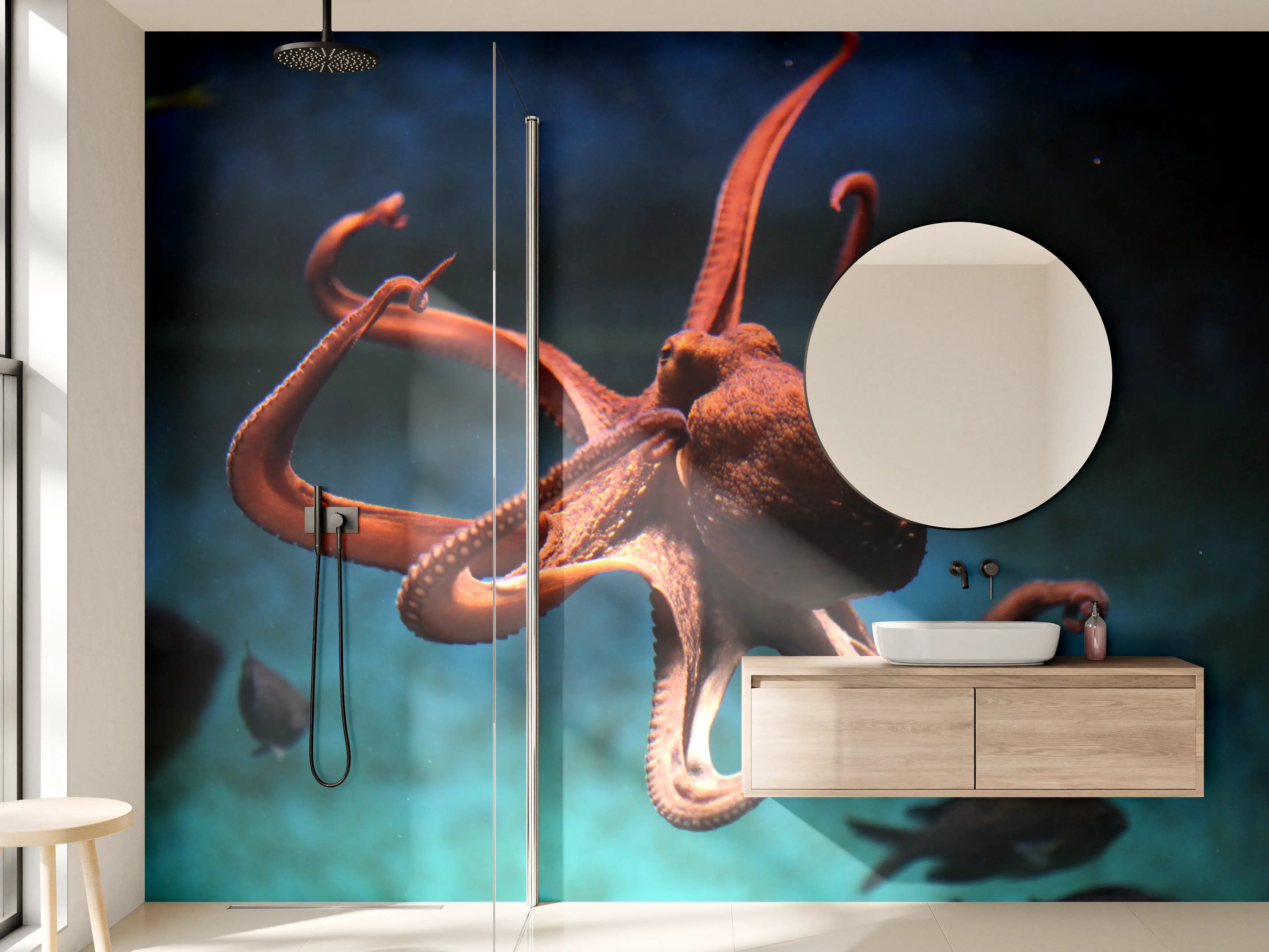 Wandverkleidung Bad - rötlicher Oktopus Unterwasser