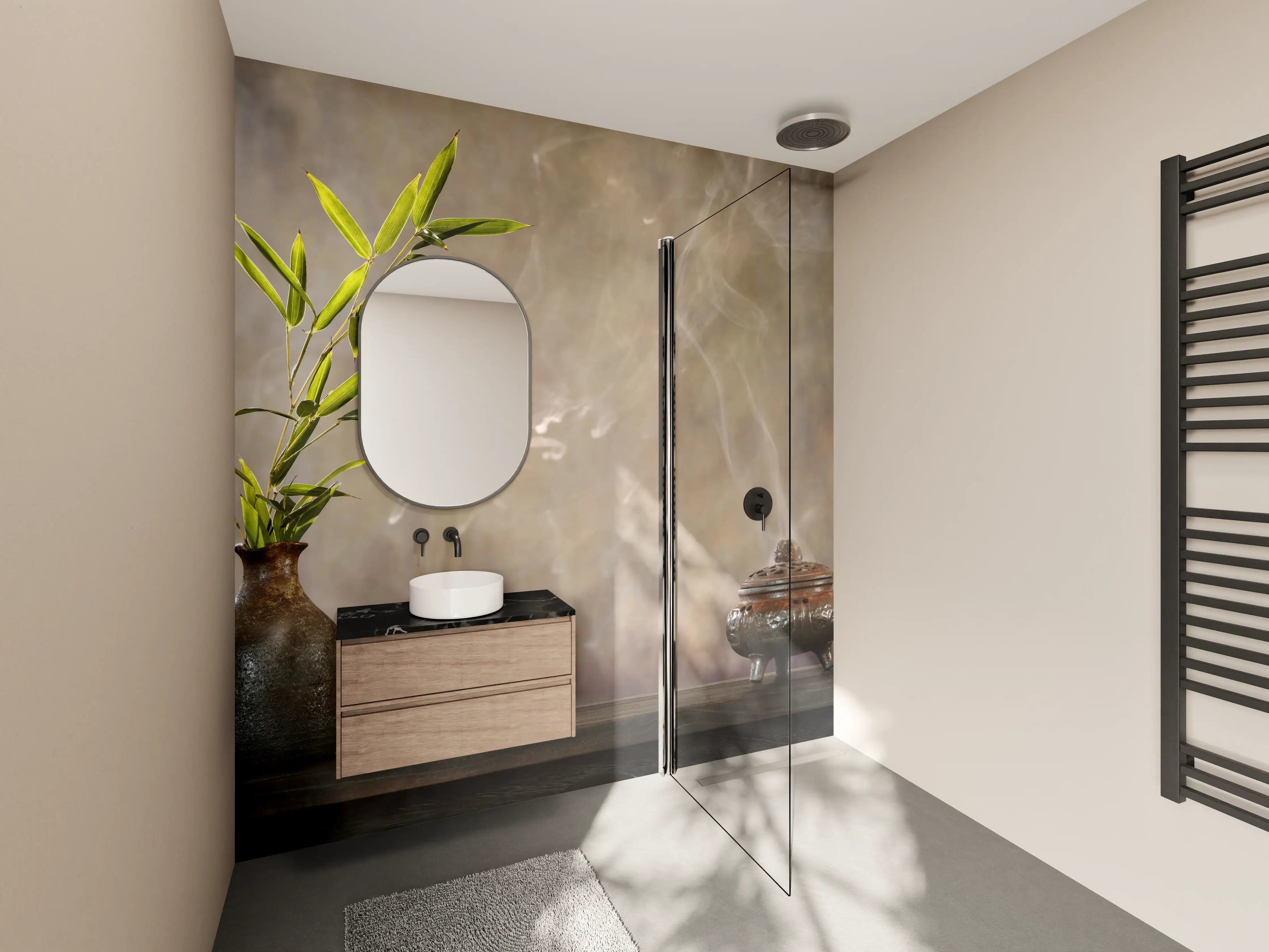 Wandverkleidung Bad - spirituelles Spa-Stillleben