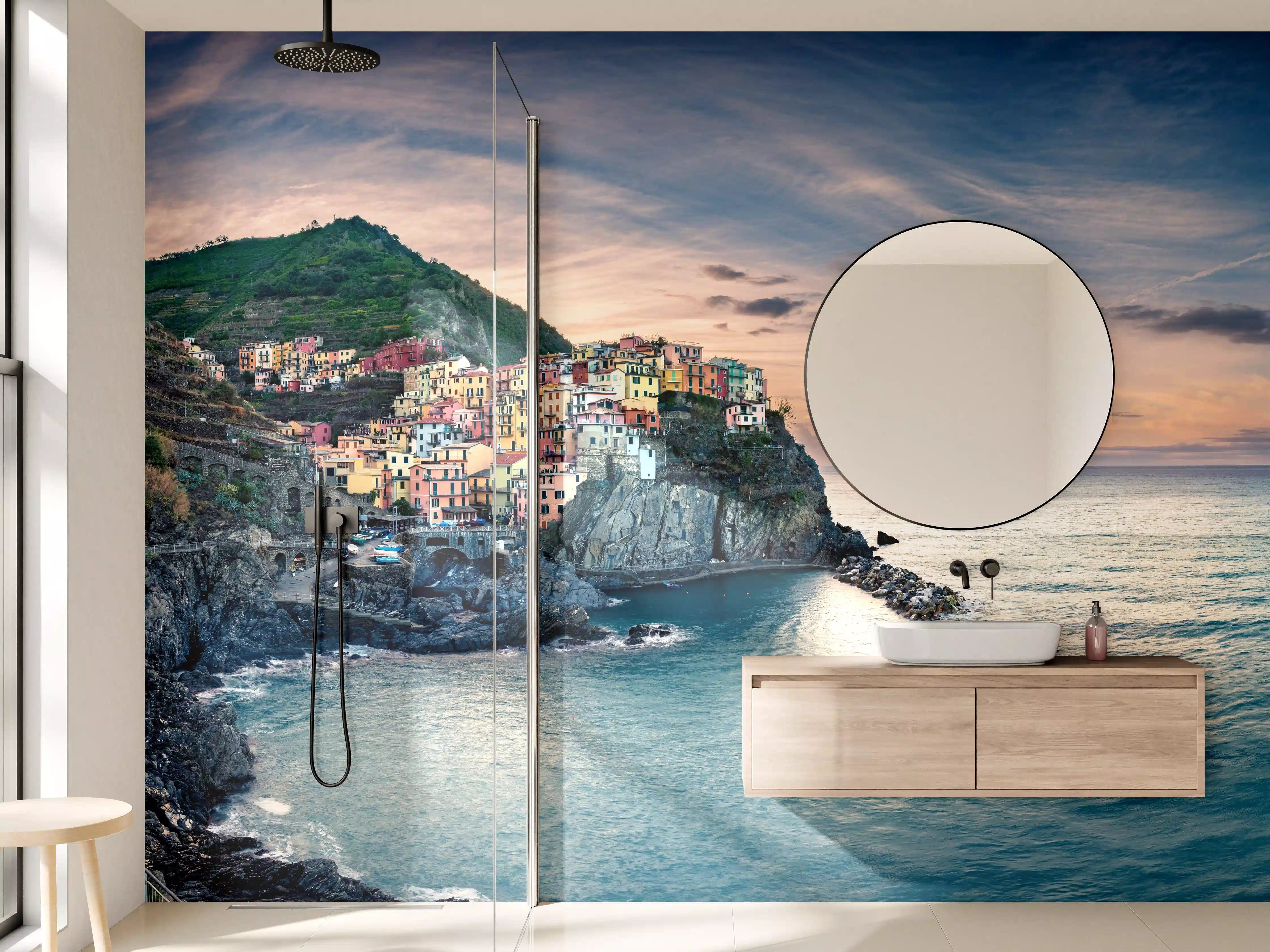 Wandverkleidung Bad - talienische Küste im Abendrot