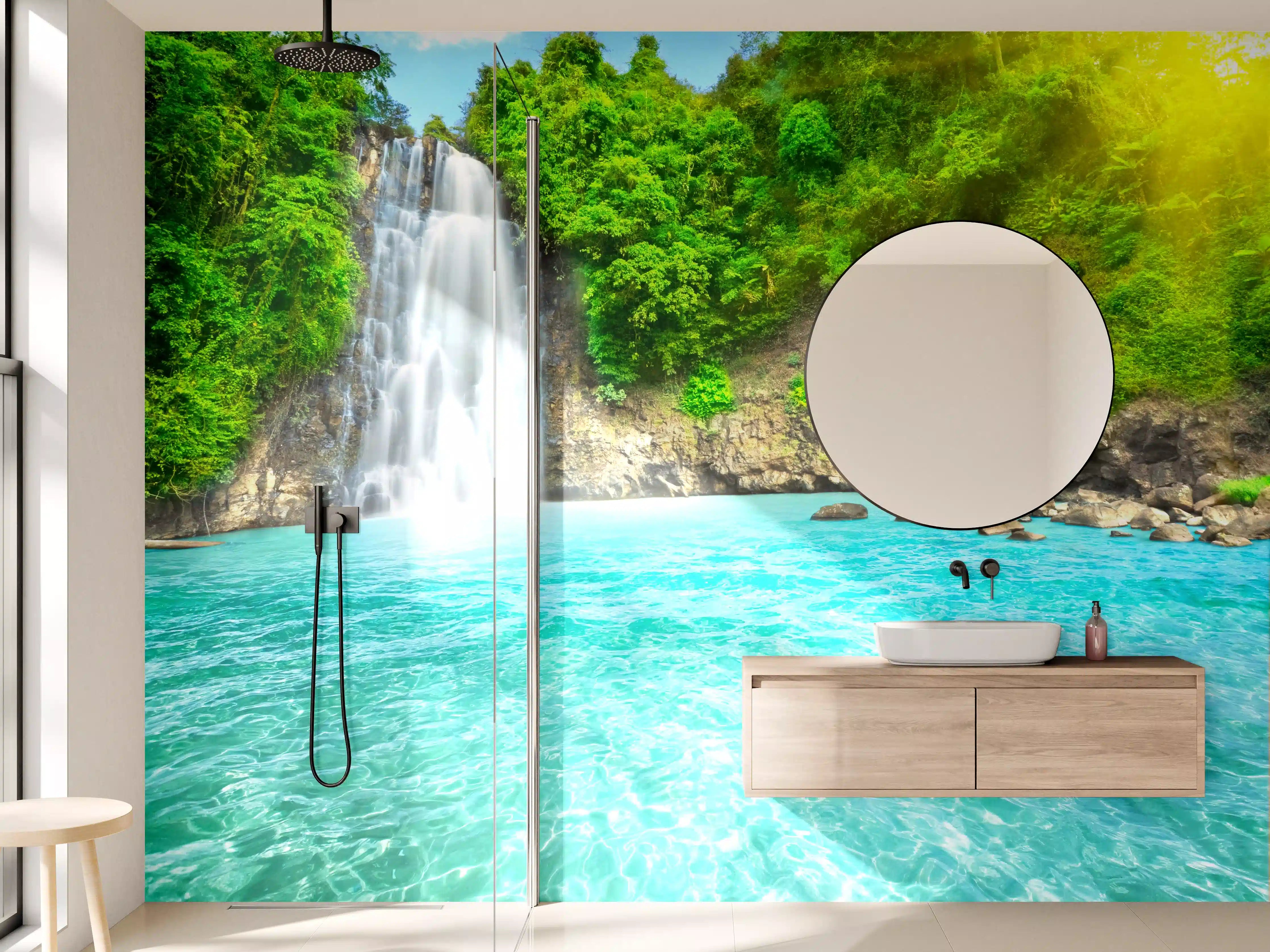 Wandverkleidung Bad - tropischer Wasserfall