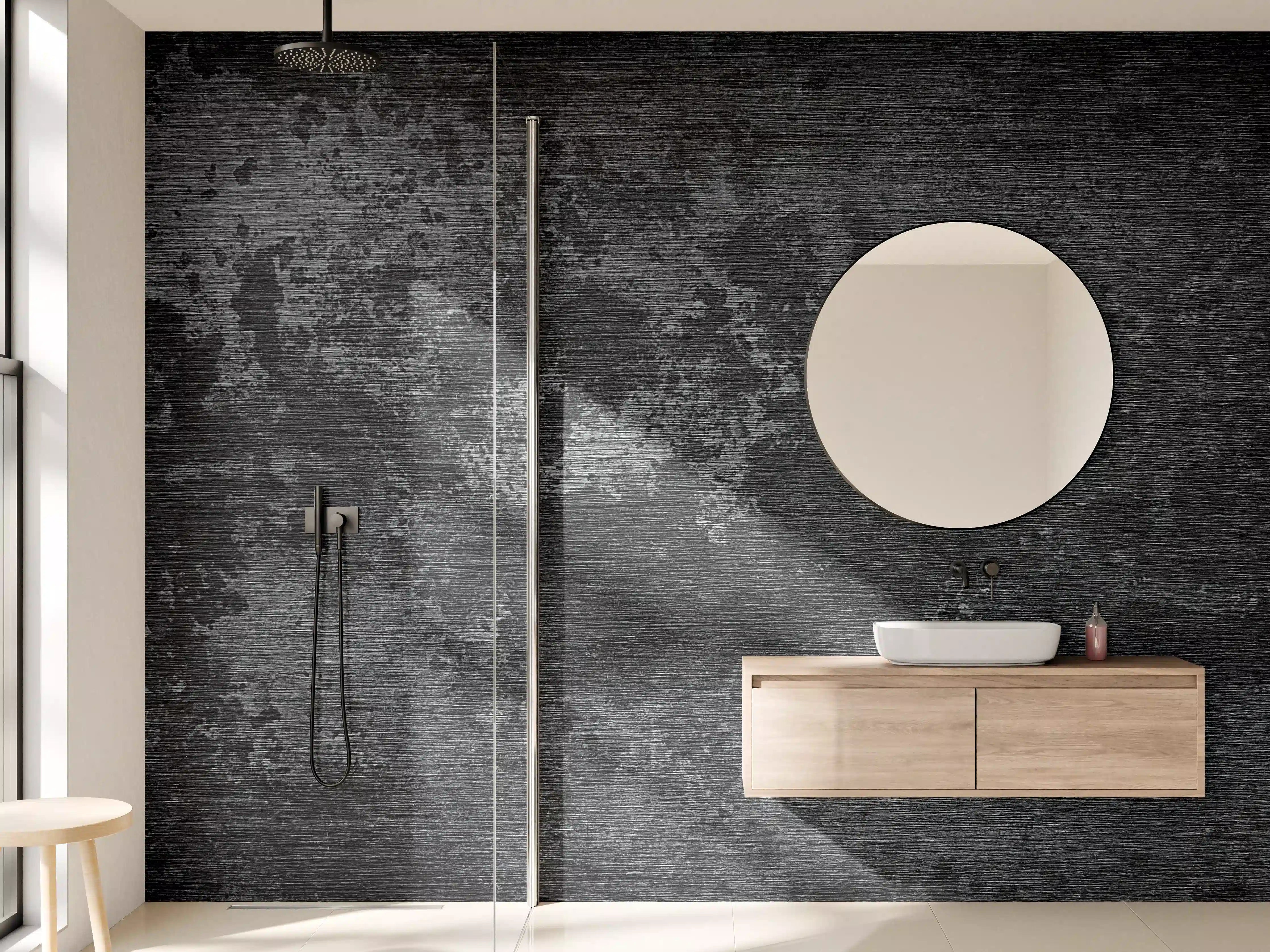 Wandverkleidung Bad - wild gebürstetes Metall