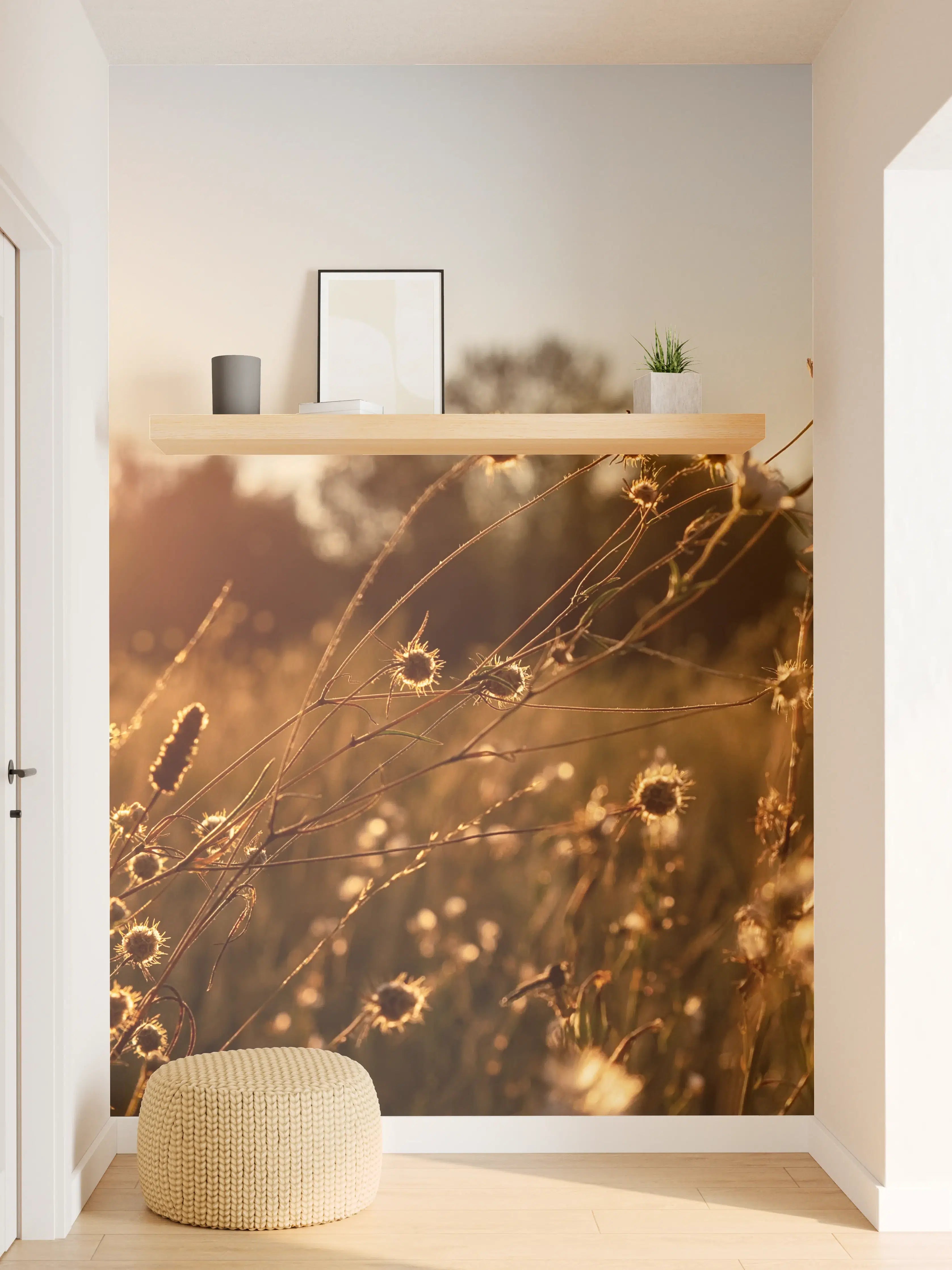 Wandverkleidung Flur - Abendgrau über blühender Wiese