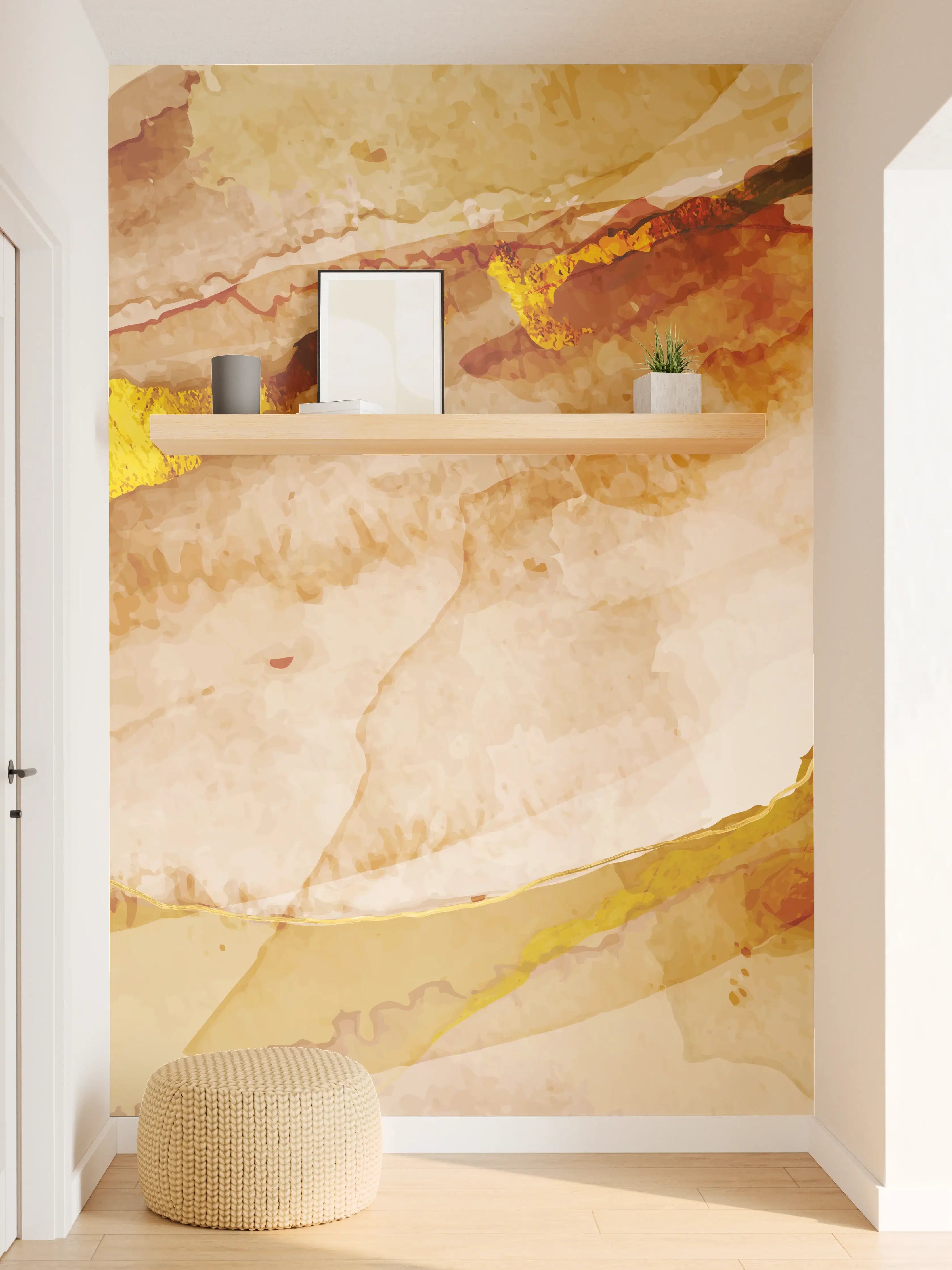 Wandverkleidung Flur - Abstrakte Aquarell Gold-Nuancen
