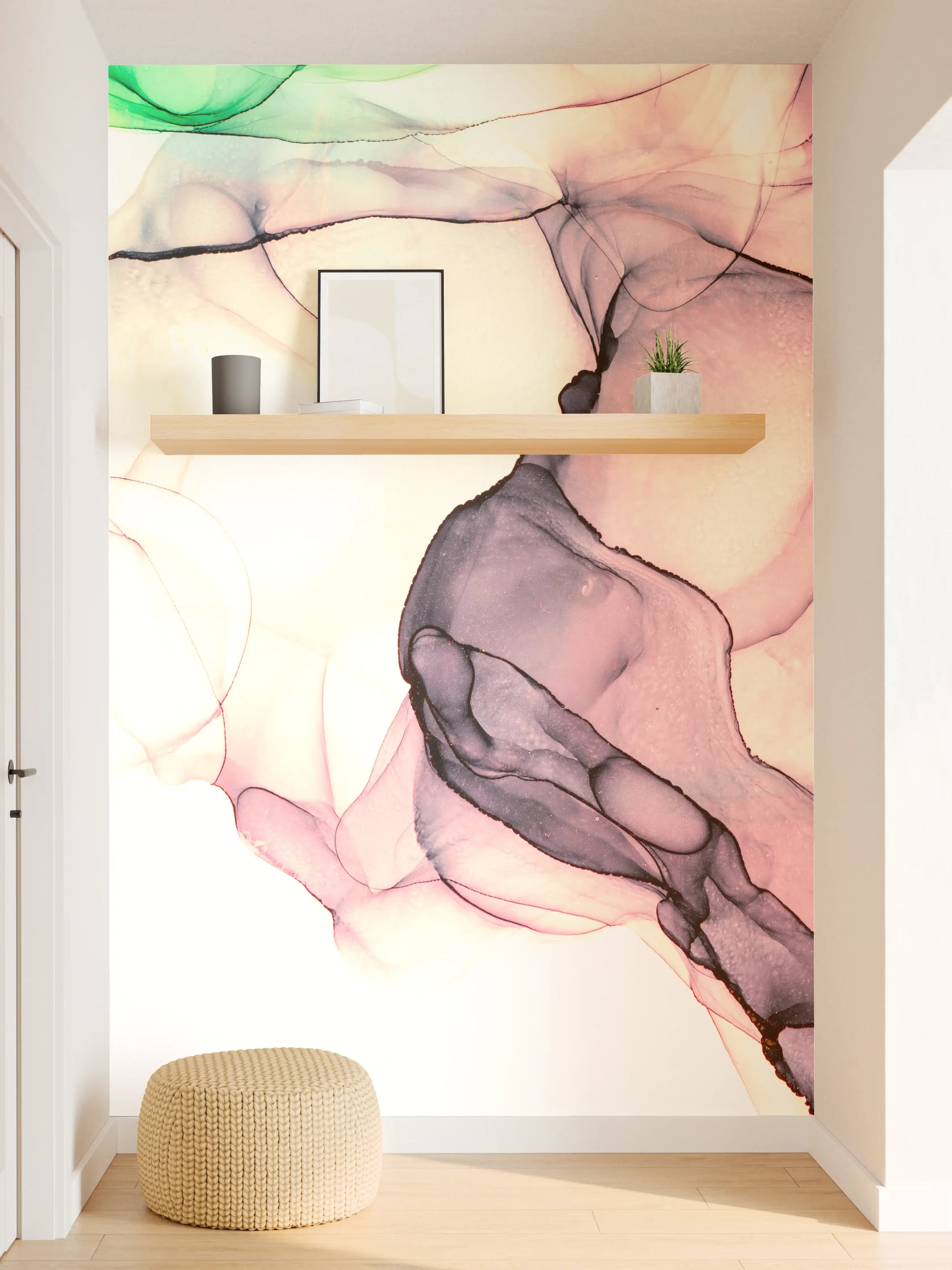 Wandverkleidung Flur - Abstrakte Aquarellkunst mit sanften Farbverläufen