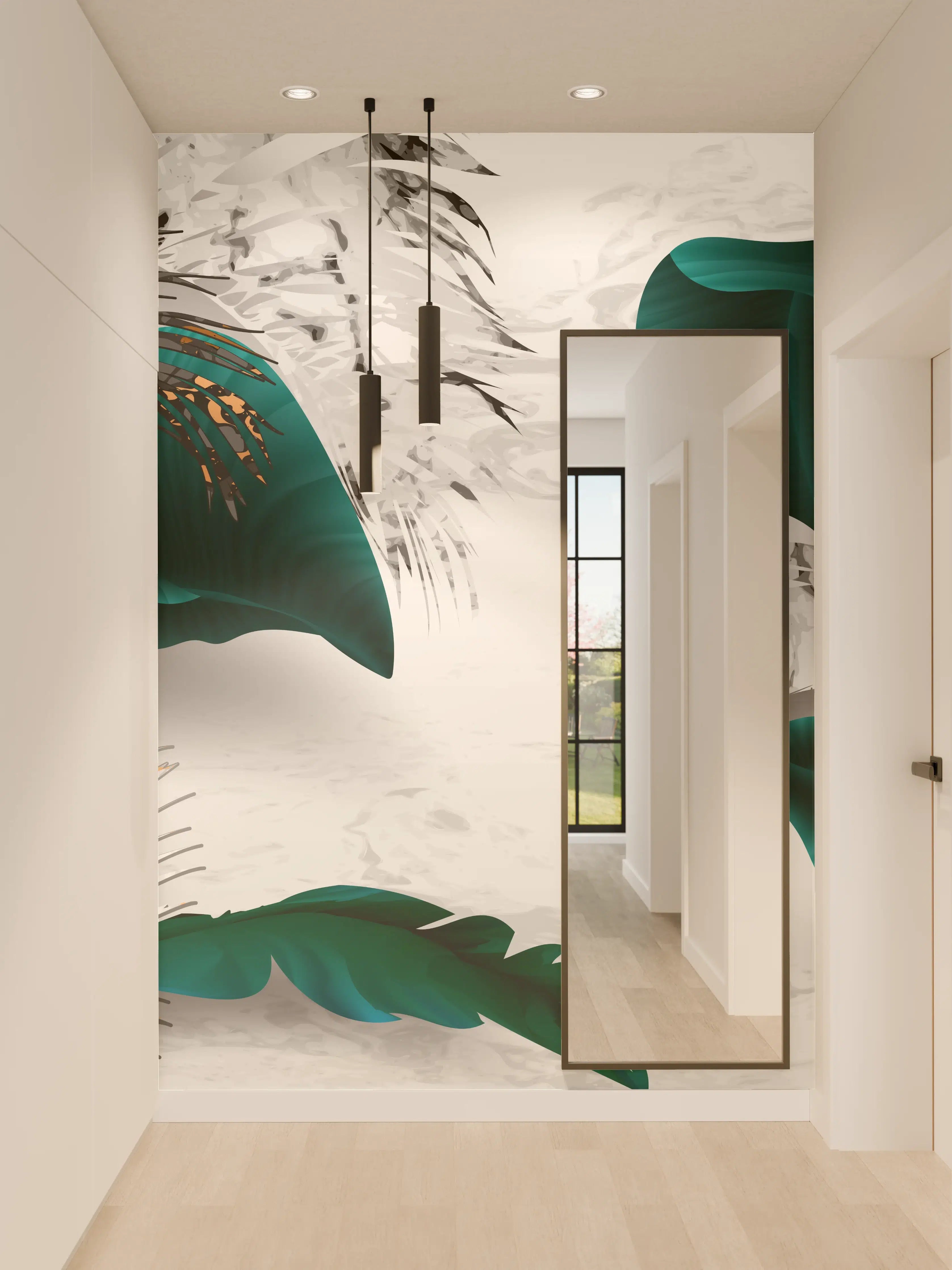 Wandverkleidung Flur - Abstrakte Blatt Gold Grau Kunst