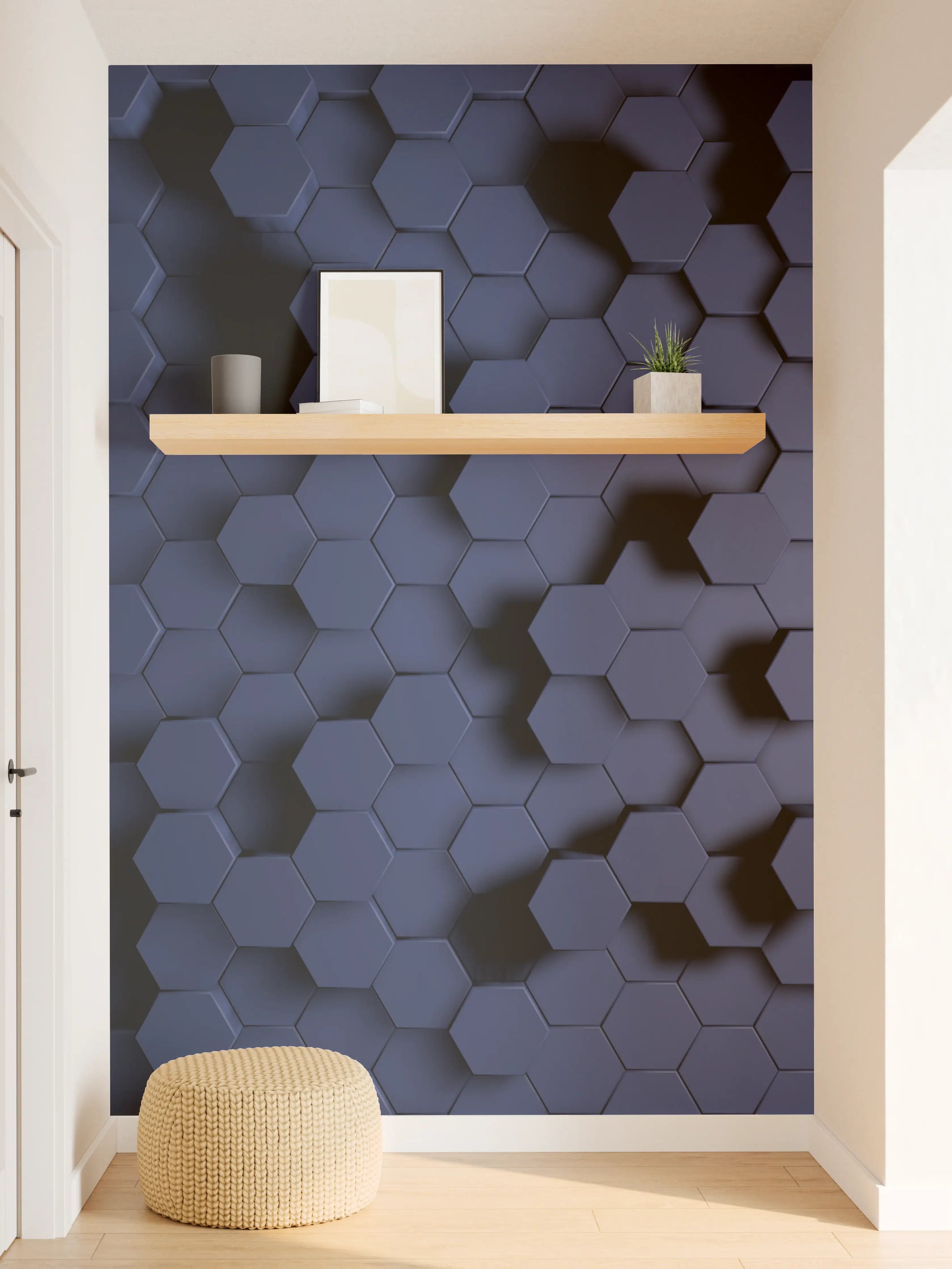 Wandverkleidung Flur - Abstrakte Blau-Hexagon-Struktur