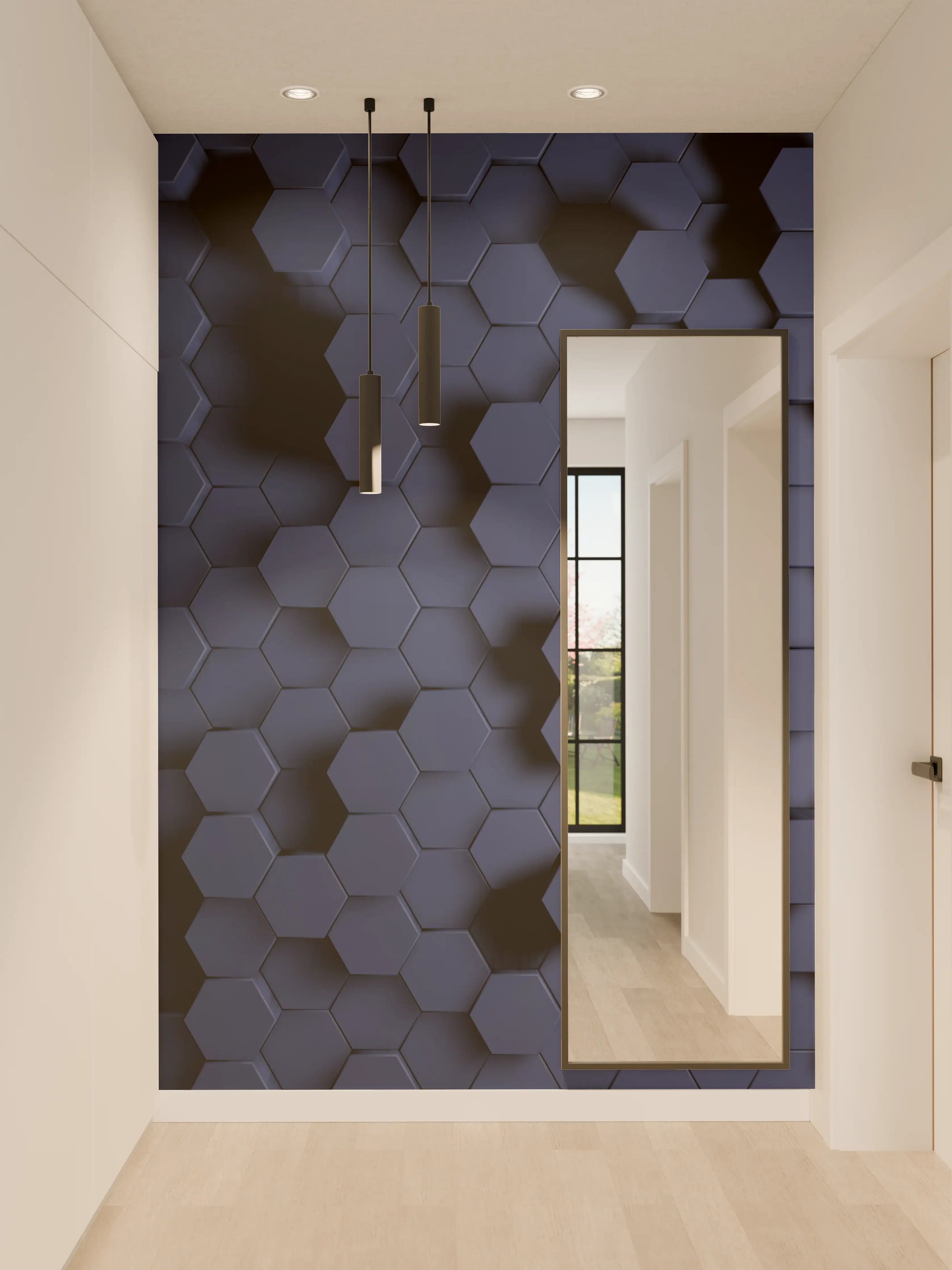 Wandverkleidung Flur - Abstrakte Blau-Hexagon-Struktur