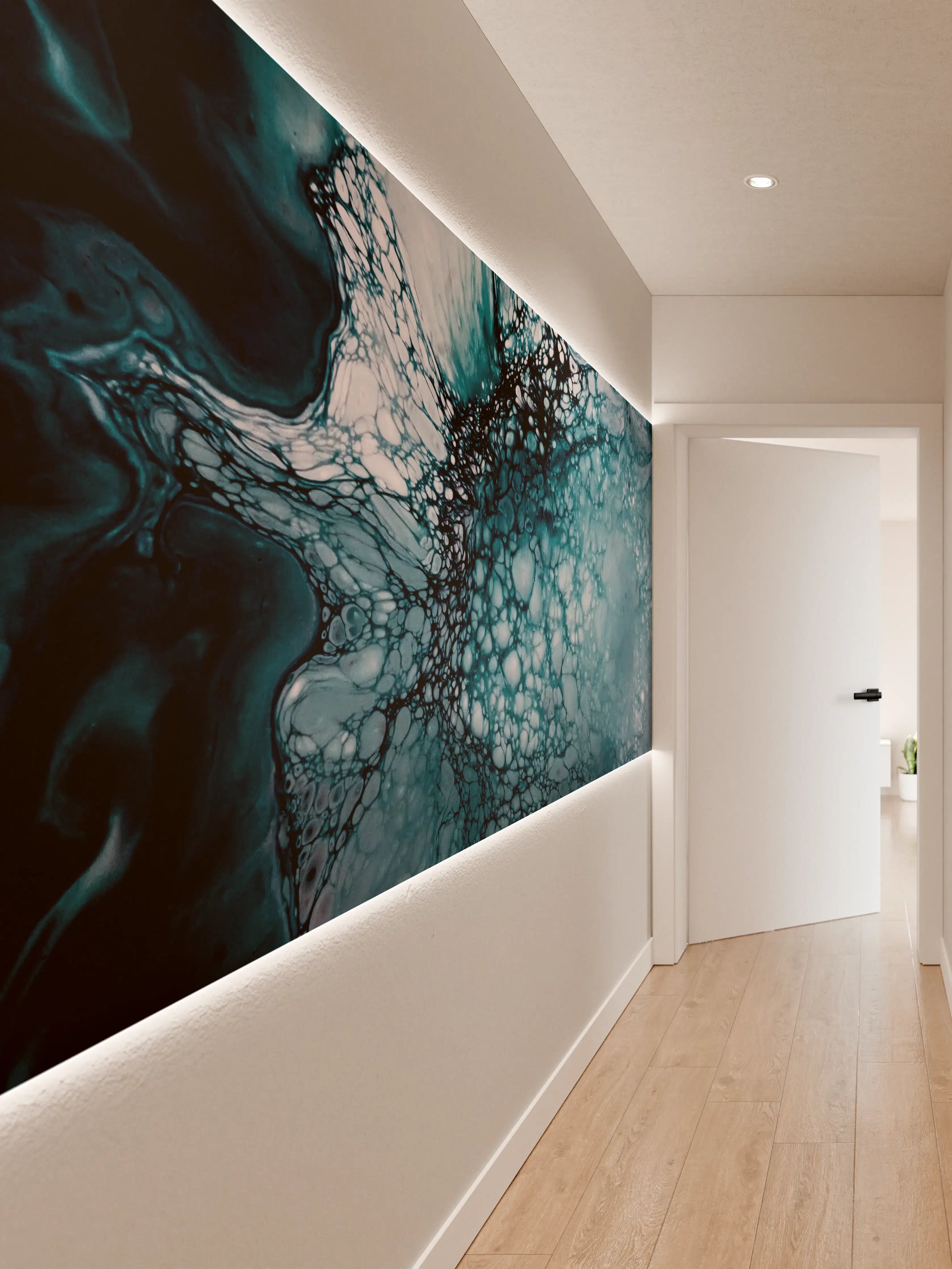 Wandverkleidung Flur - Abstrakte Blau-Weiß Kunst