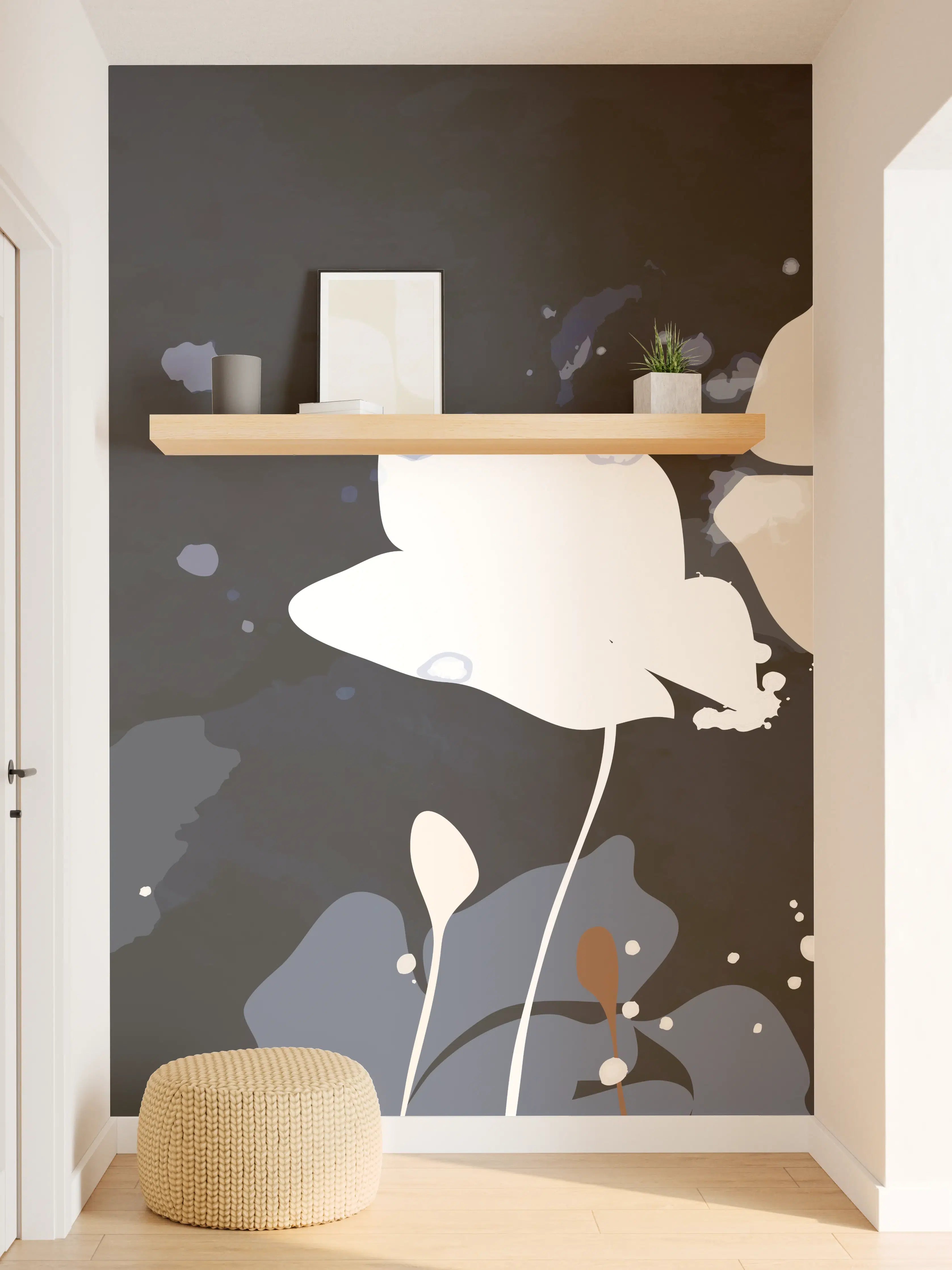 Wandverkleidung Flur - Abstrakte Blumen Dunkles Design