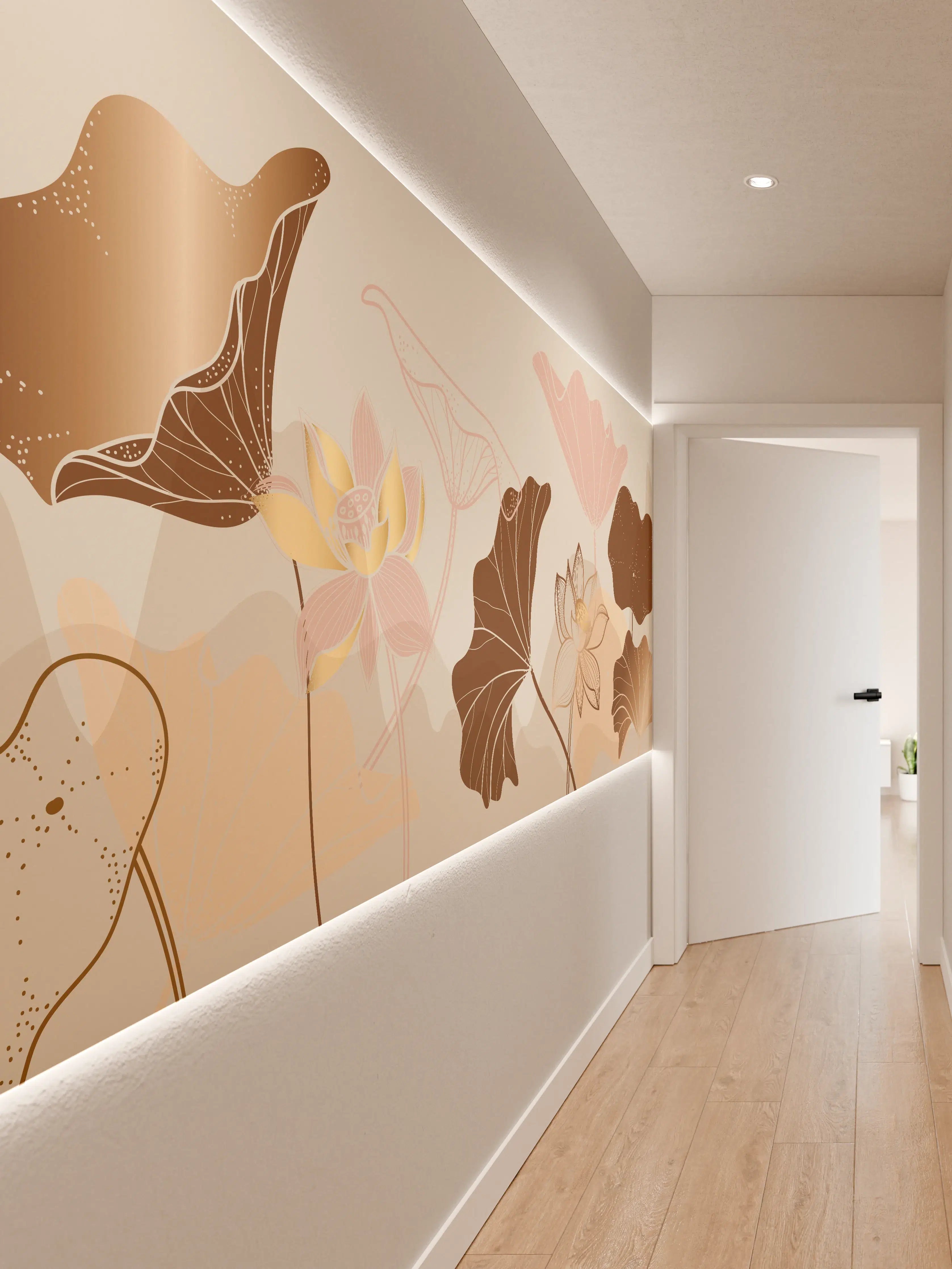 Wandverkleidung Flur - Abstrakte Blumen Zeichnung Beige