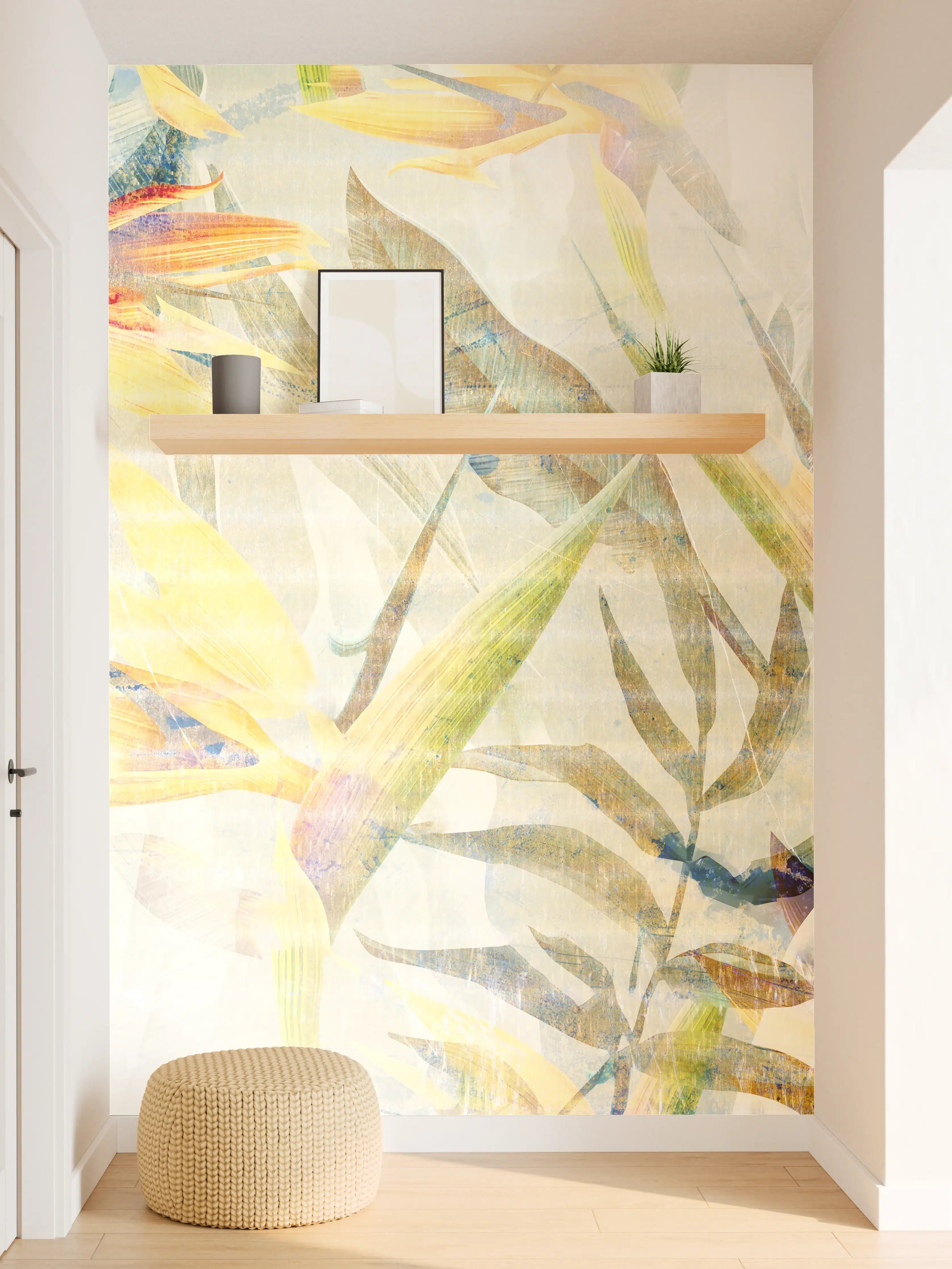 Wandverkleidung Flur - Abstrakte Blumengestaltung in Pastellfarben