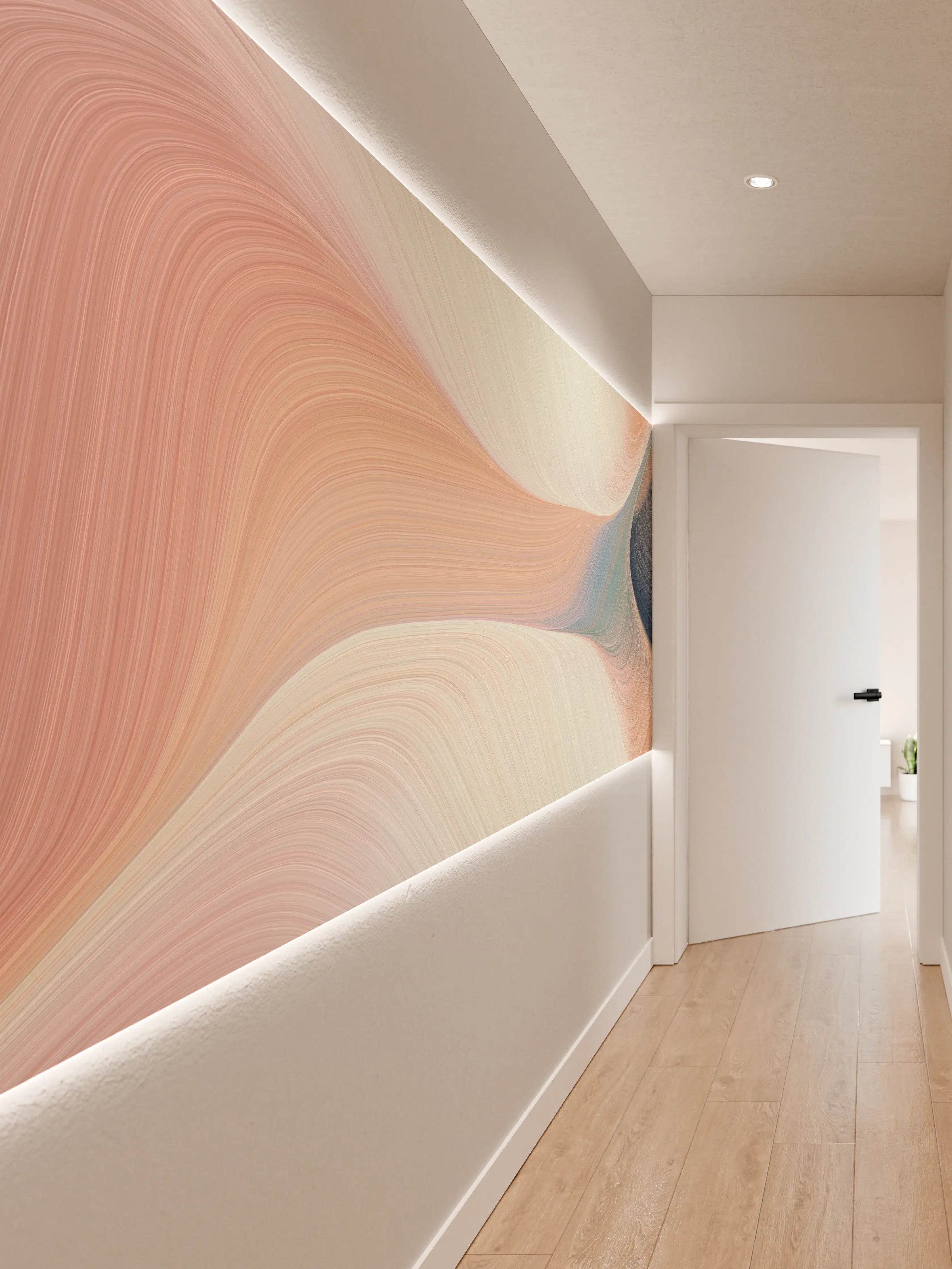 Wandverkleidung Flur - Abstrakte Farbverläufe in Pastell und Dunkelblau