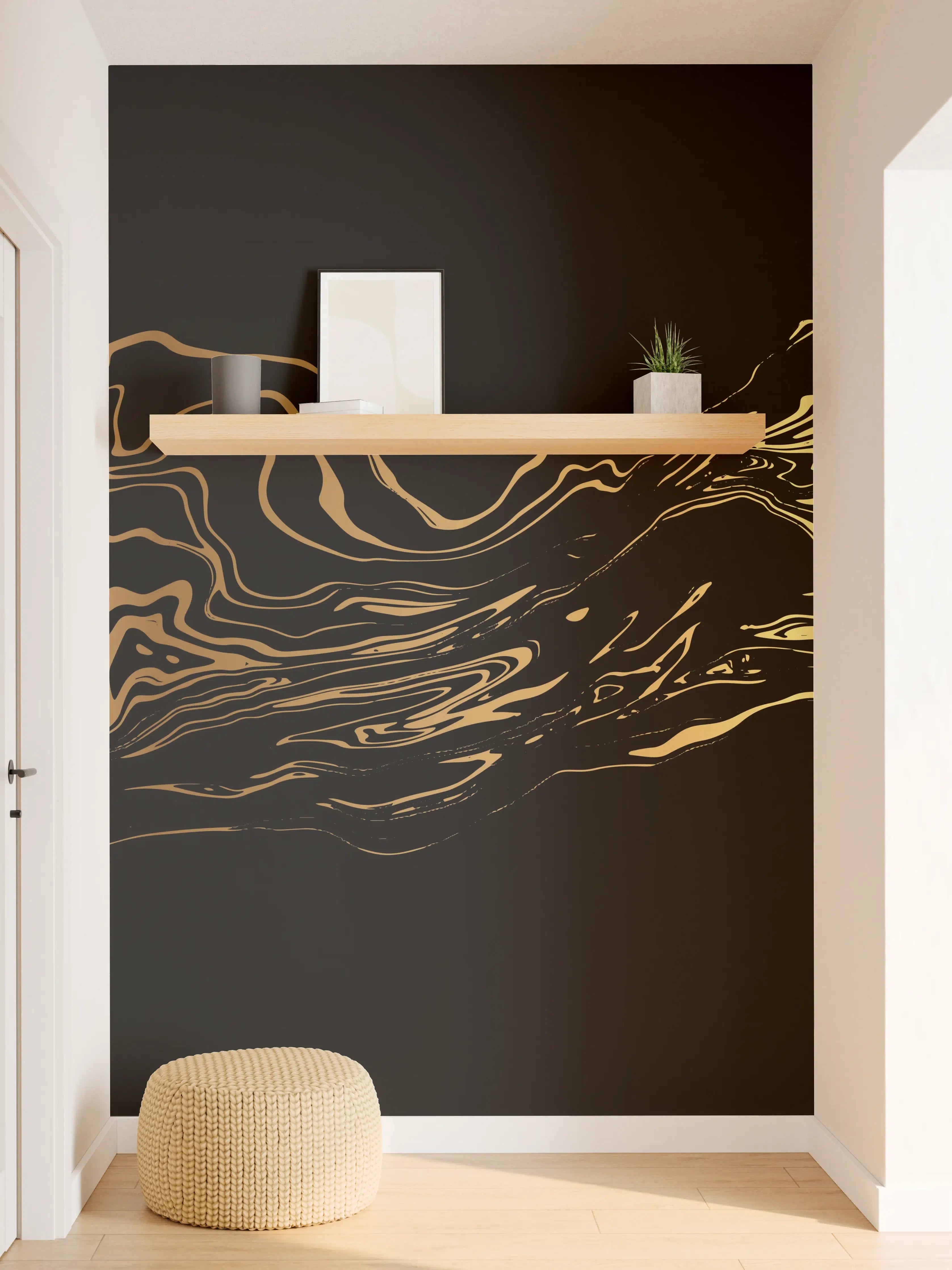 Wandverkleidung Flur - Abstrakte Gold-Schwarz-Textur