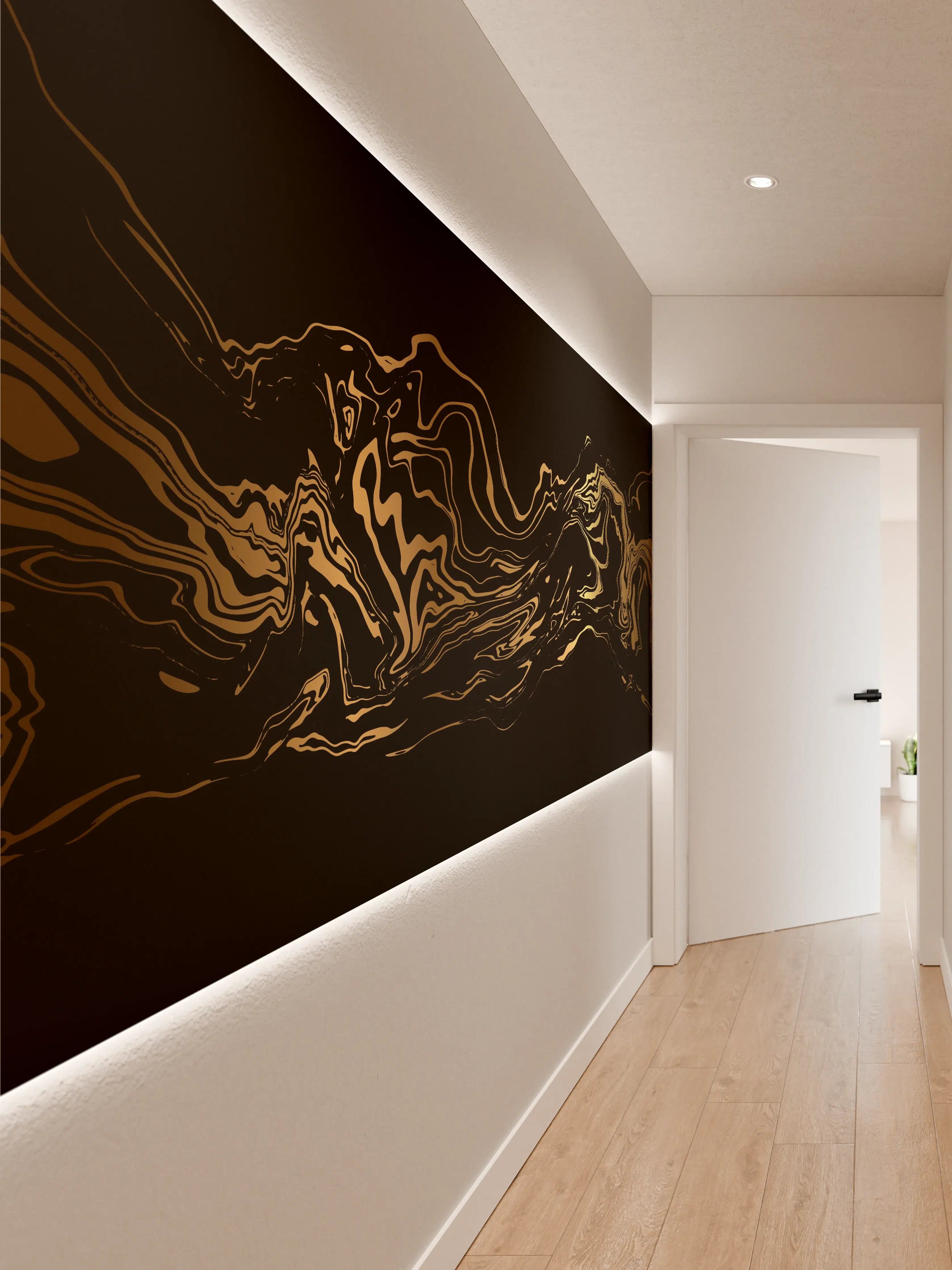 Wandverkleidung Flur - Abstrakte Gold-Schwarz-Textur