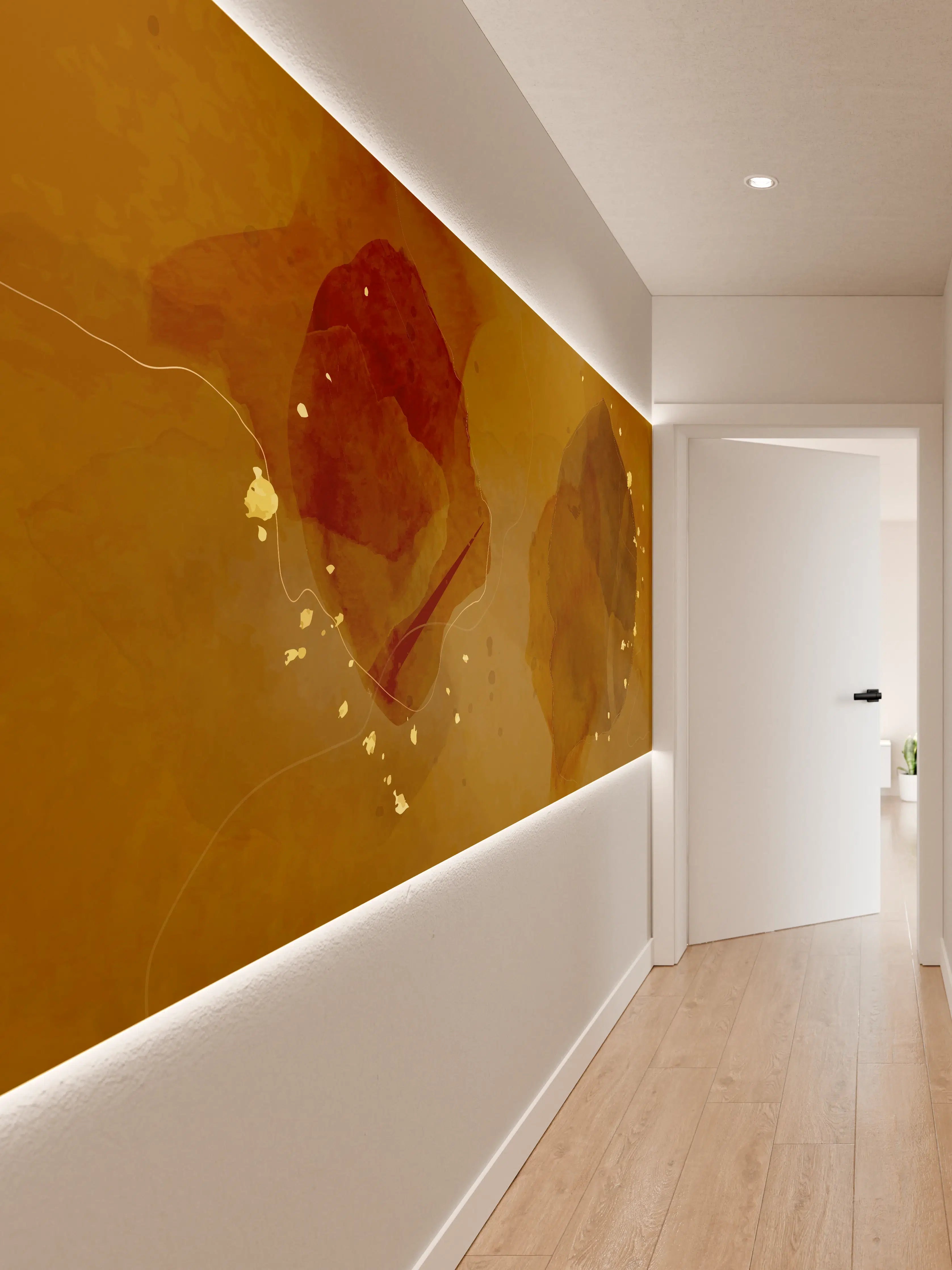 Wandverkleidung Flur - Abstrakte Goldbraune Kunst
