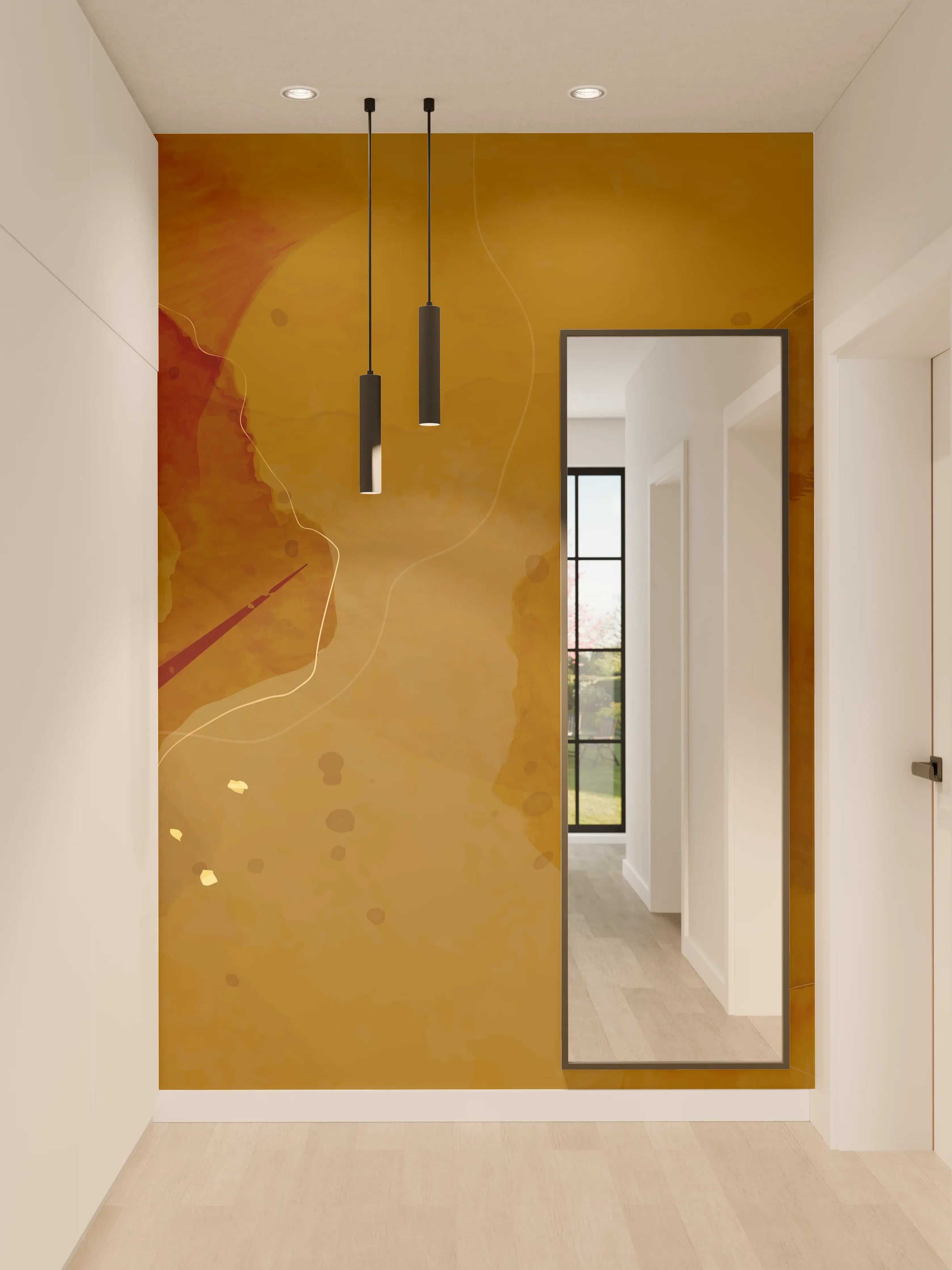 Wandverkleidung Flur - Abstrakte Goldbraune Kunst