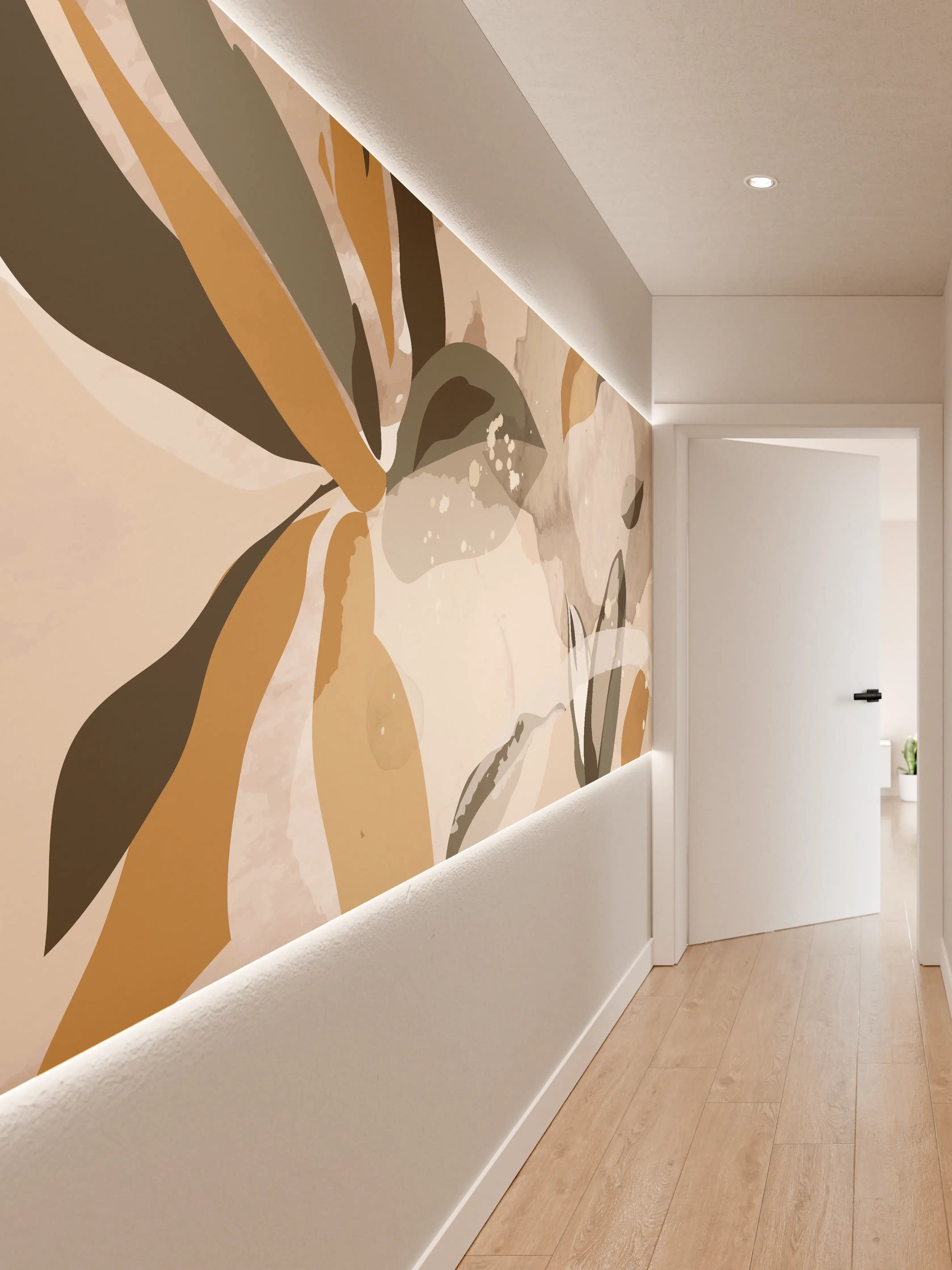 Wandverkleidung Flur - Abstrakte Kunst Beige Braun