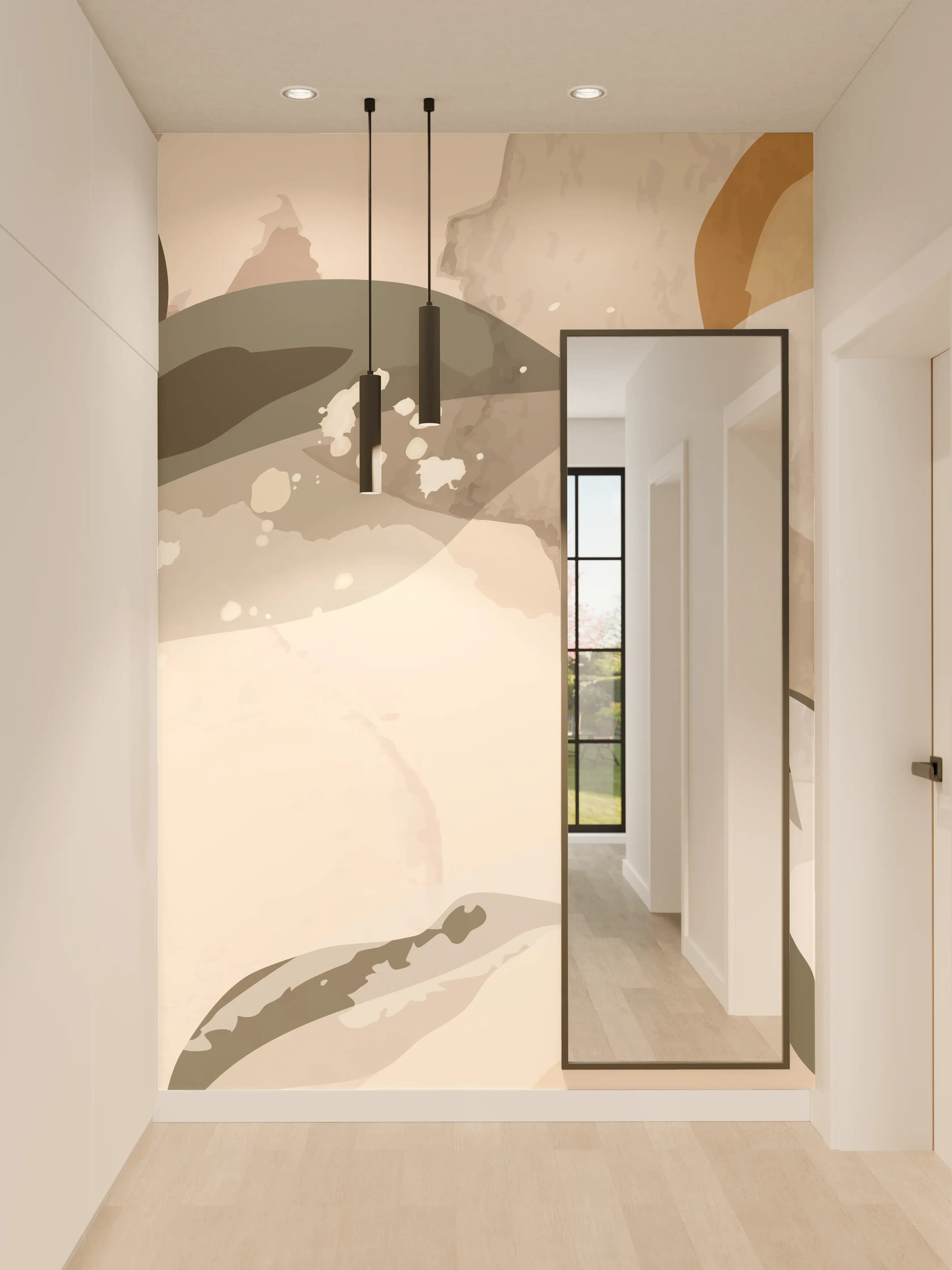 Wandverkleidung Flur - Abstrakte Kunst Beige Braun