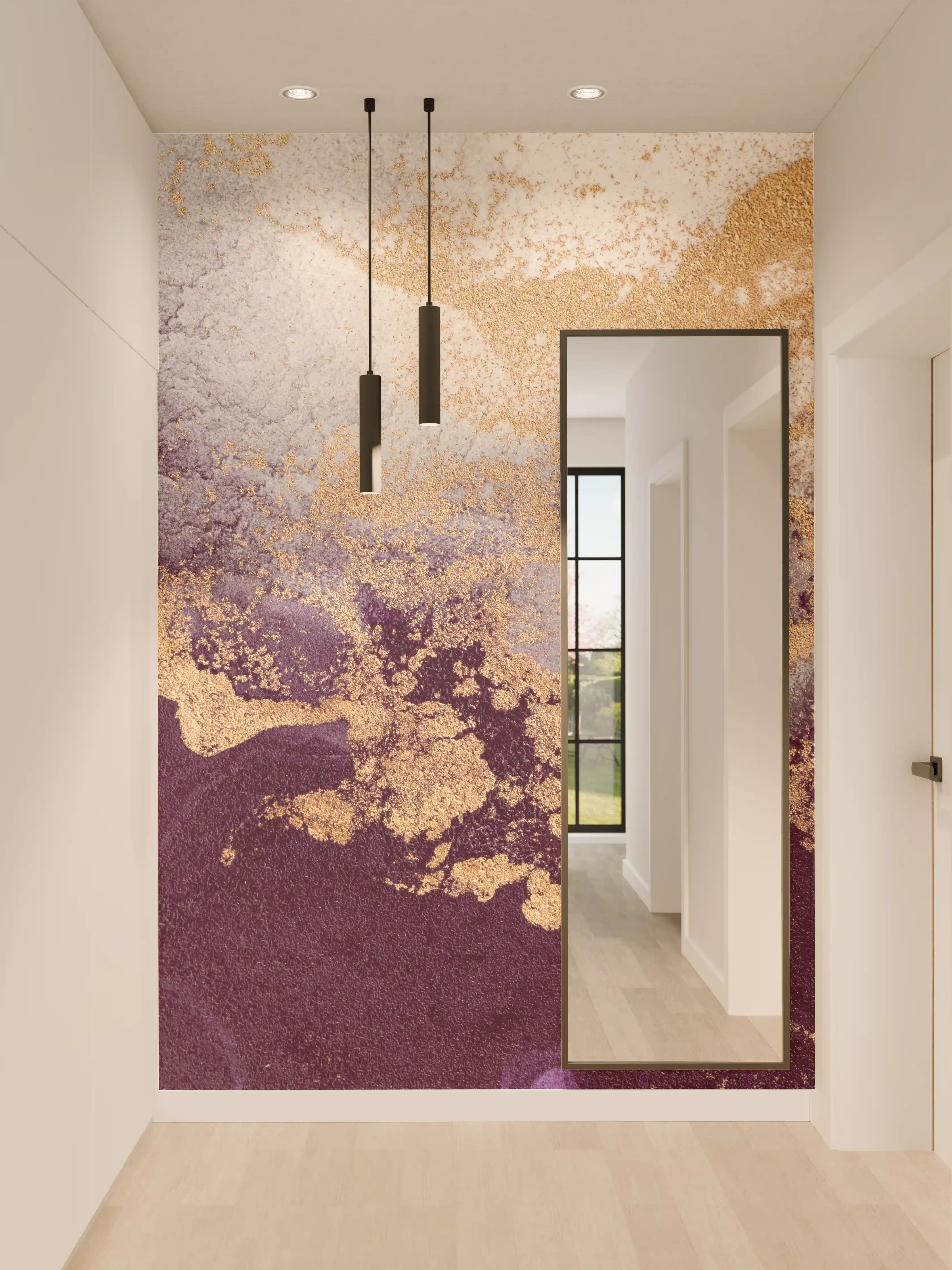 Wandverkleidung Flur - Abstrakte Kunst in Gold und Violett