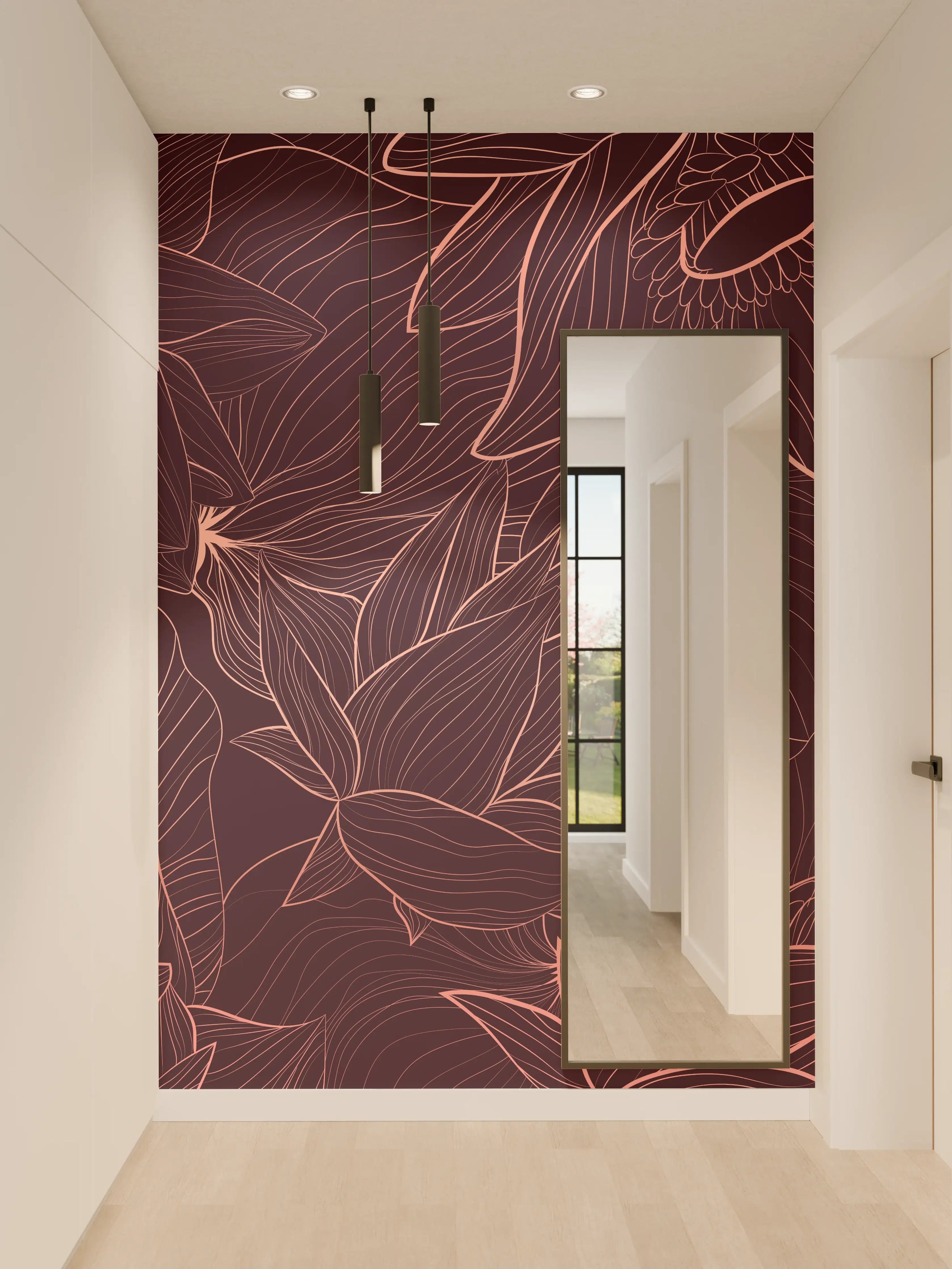 Wandverkleidung Flur - Abstrakte Lila Blumenlinien