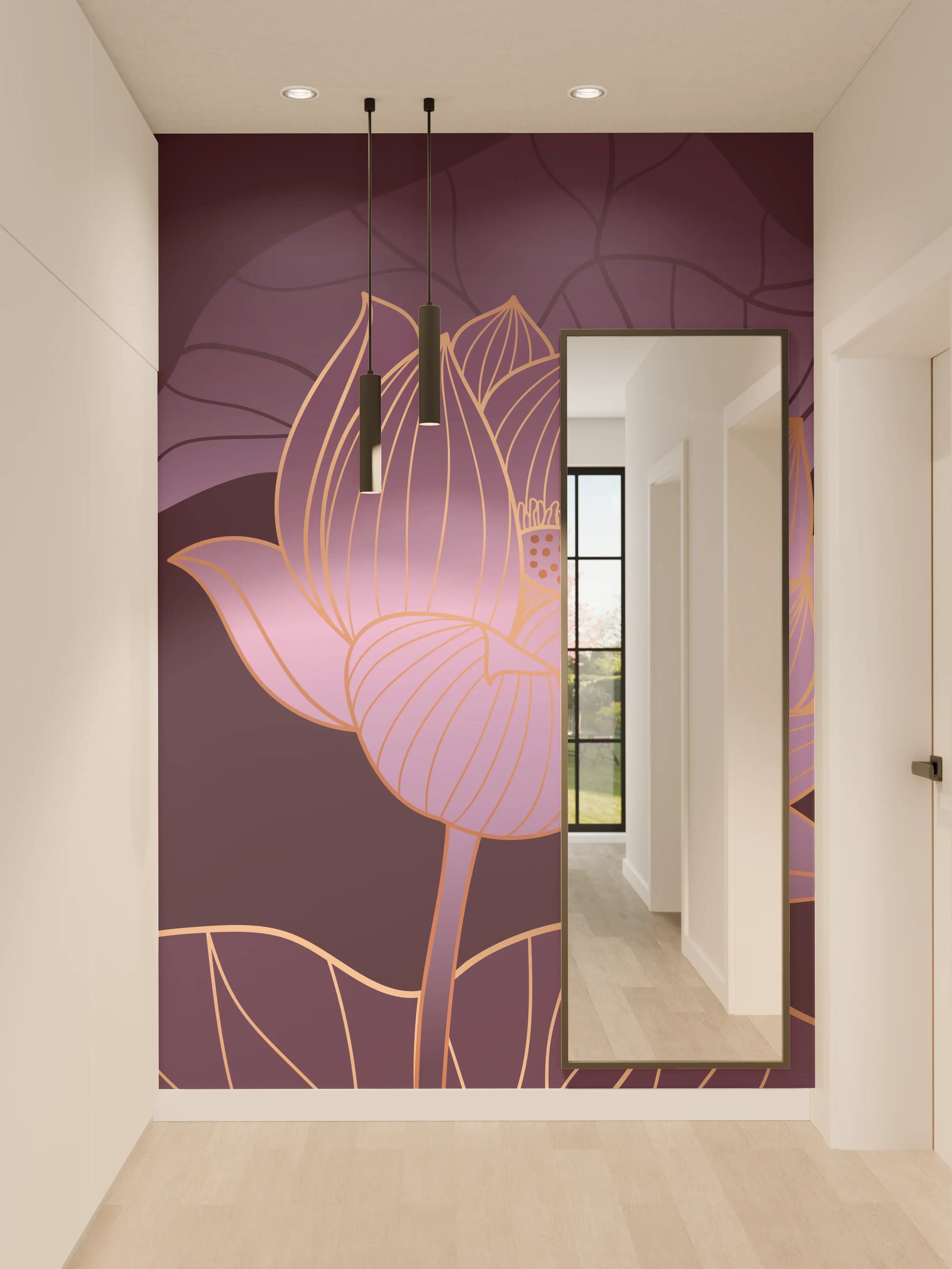 Wandverkleidung Flur - Abstrakte Lila Lotus Illustration