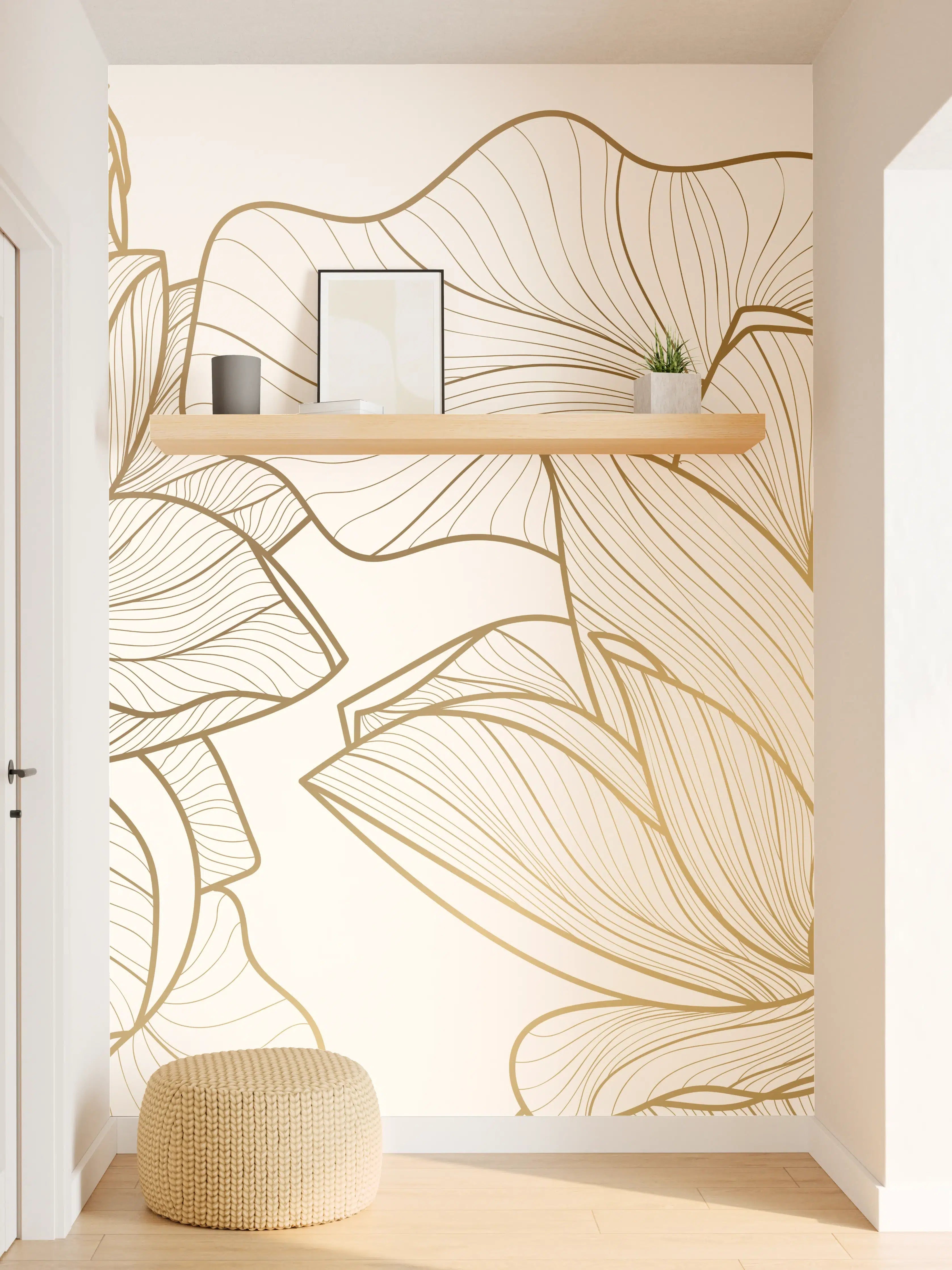 Wandverkleidung Flur - Abstrakte Linien Blumenillustration